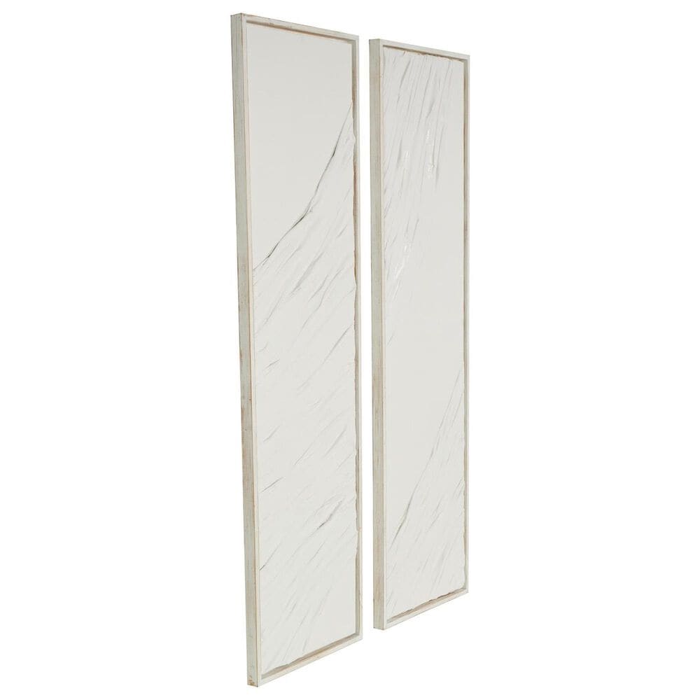 Maple and Jade 71&quot; x 20&quot; Wavy Textured Wall Decor with Distressed Wood Frames in White &#40;Set of 2&#41;, , large