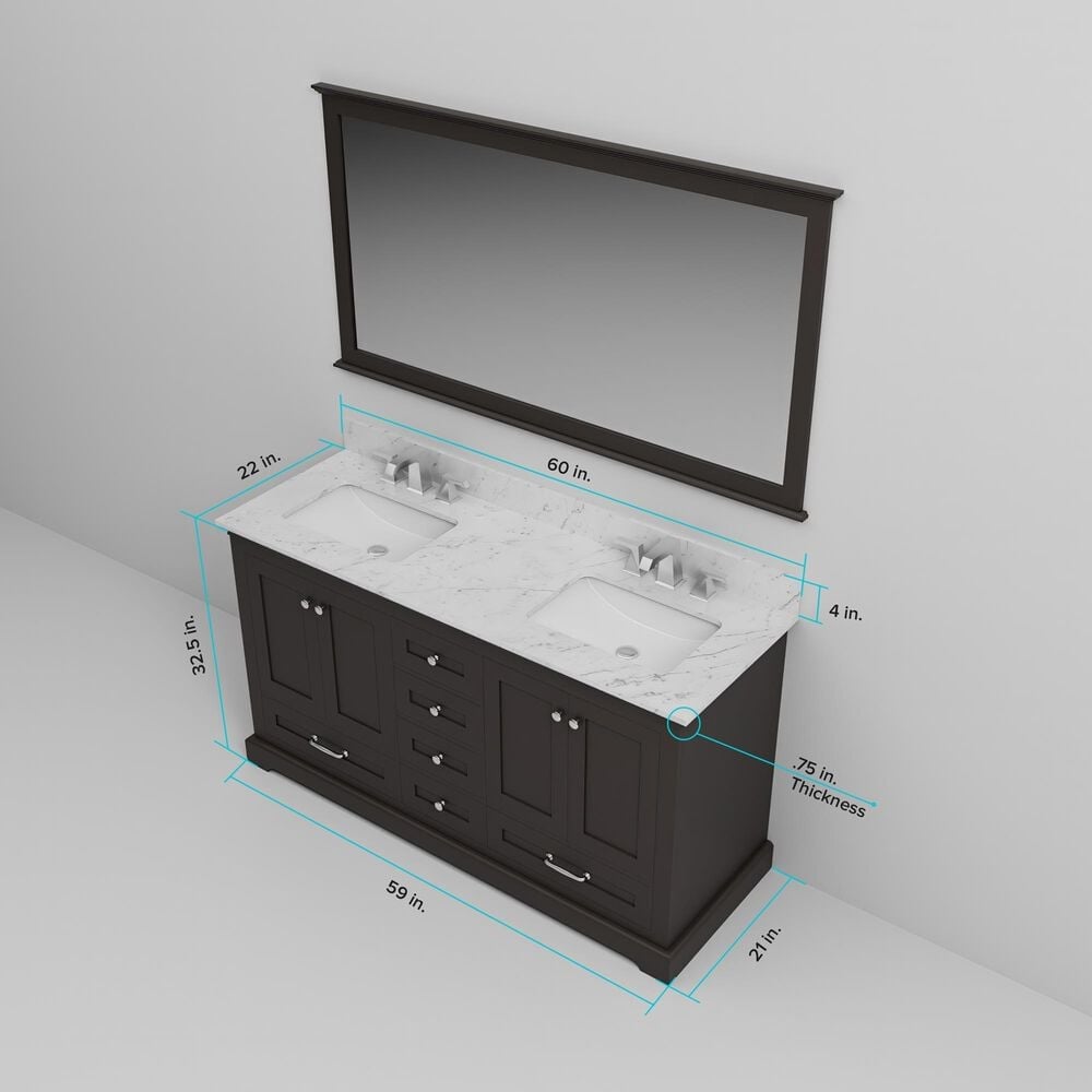Lexora Home Dukes 60" Double Bathroom Vanity in Espresso with 2 cm White Quartz Top and Rectangular Sinks, , large