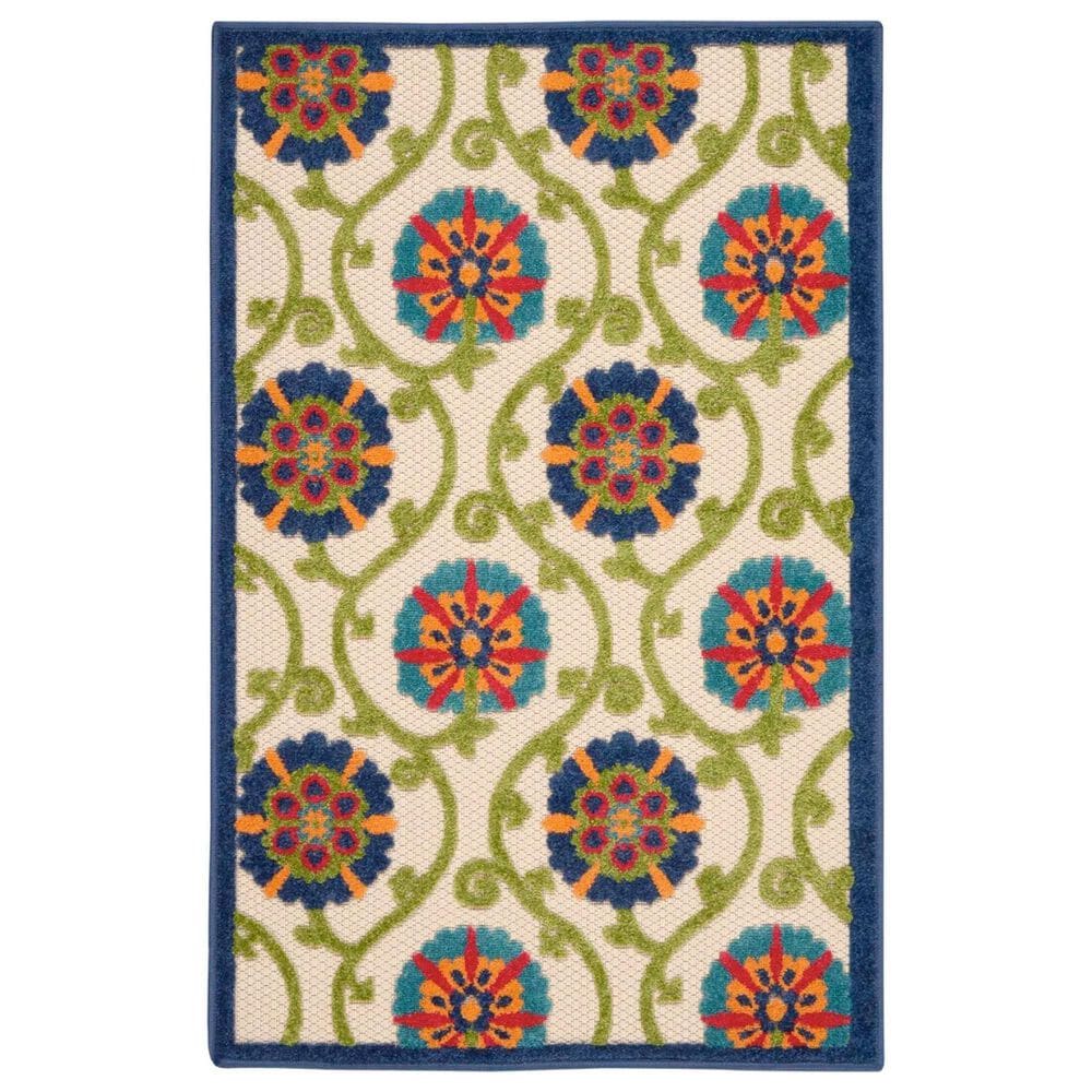 Nourison Aloha ALH19 2"8" x 4" Blue and Multicolor Indoor/Outdoor Area Rug, , large