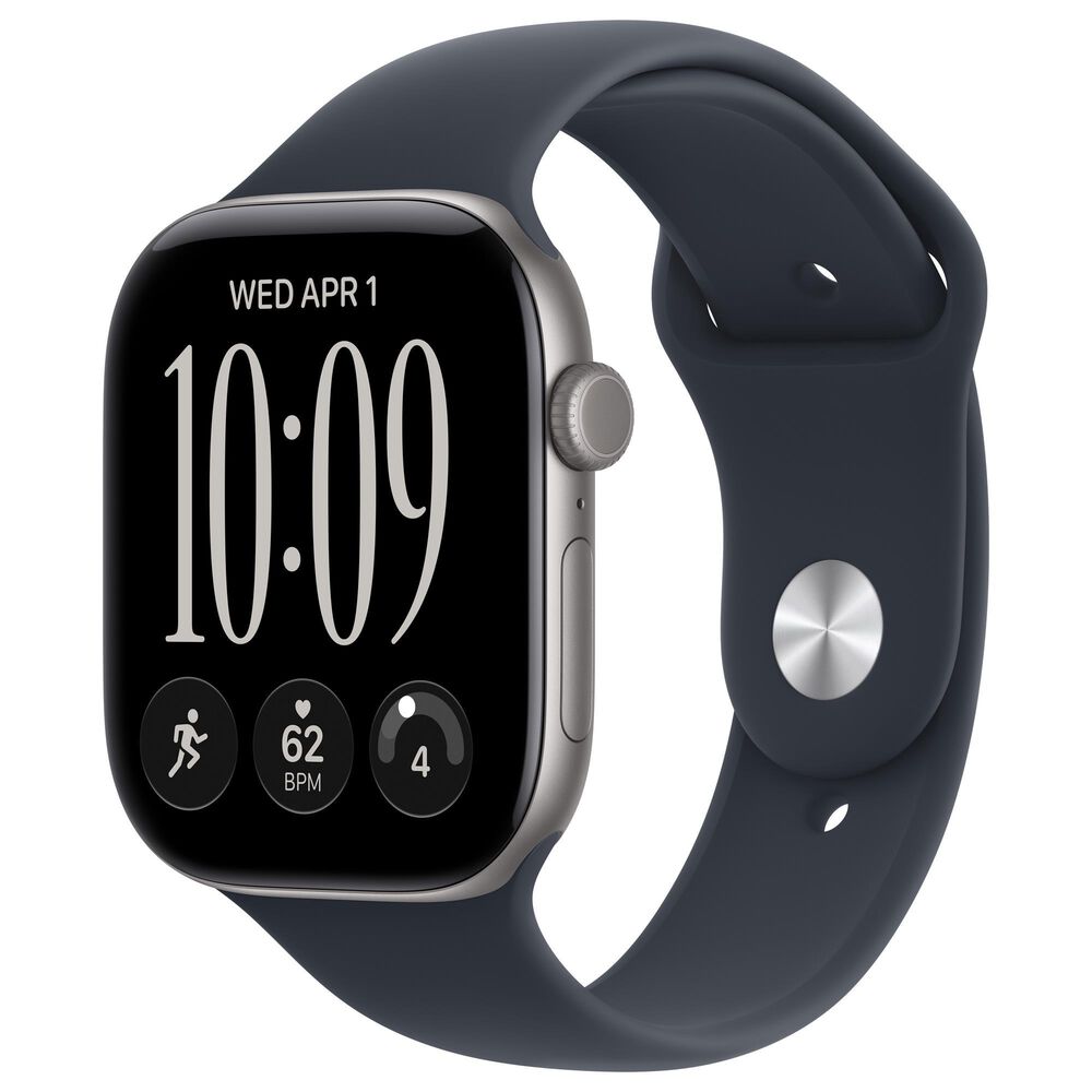 Apple Watch Series 12 (GPS + Cellular) 46mm Space Gray Aluminum Case with Navy Blue Sport Band - S/M and 2-Year AppleCare+, , large
