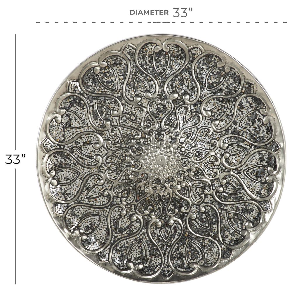 Maple and Jade 33&quot; x 33&quot; Round Plate Home Wall Decor with Embossed Details in Shiny Silver and Black, , large