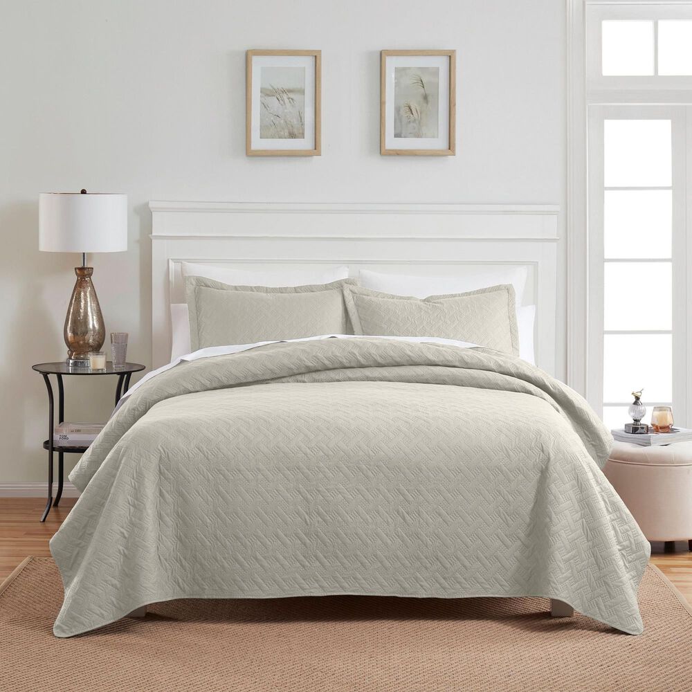 Trade Linker 3-Piece Queen Basket Pinsonic Quilt Set in Oatmeal, , large