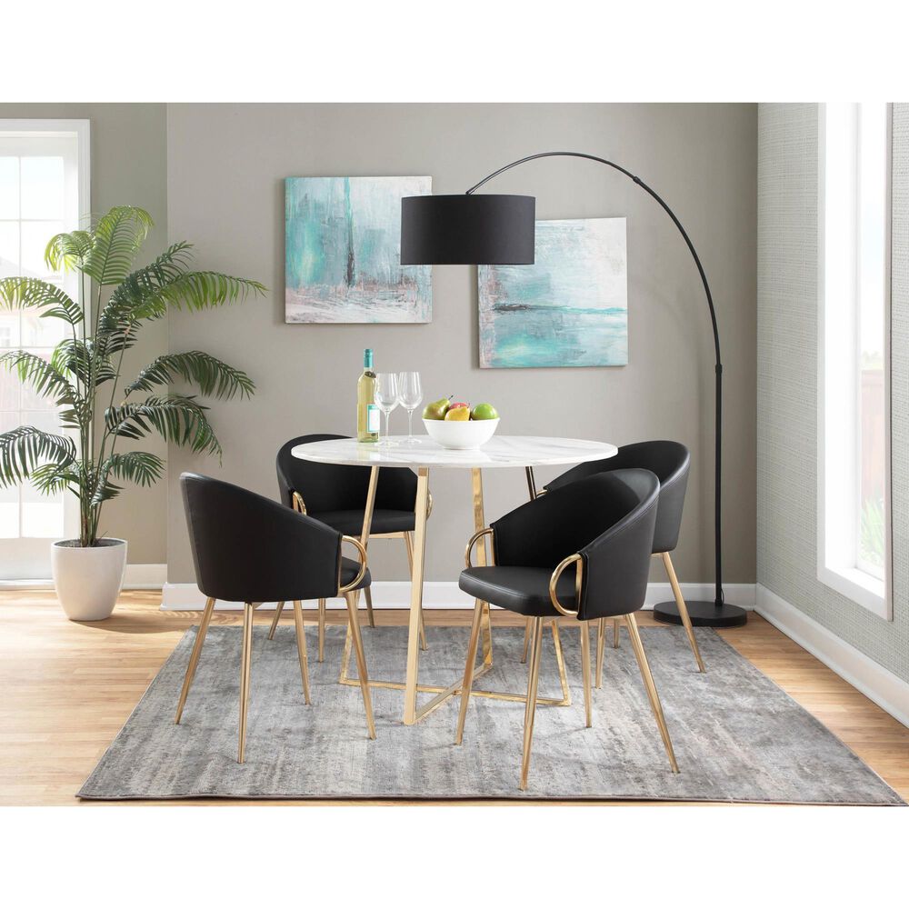 LumiSource Claire Arm Chair with Black Faux Leather Cushion in Gold (Set of 2), , large