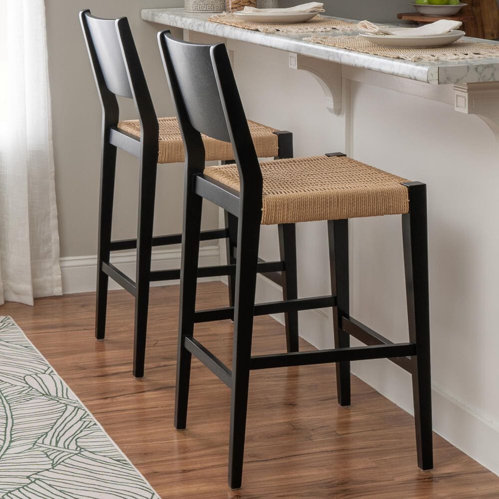 Linon Home Decor Cadence Bar Stool in Matte Black and Natural (Set of 2), , large