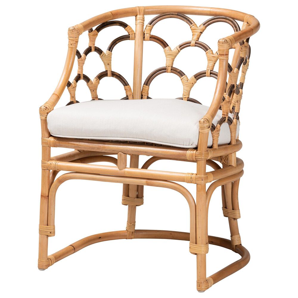 Baxton Studio Aster Rattan Arm Chair in White, , large