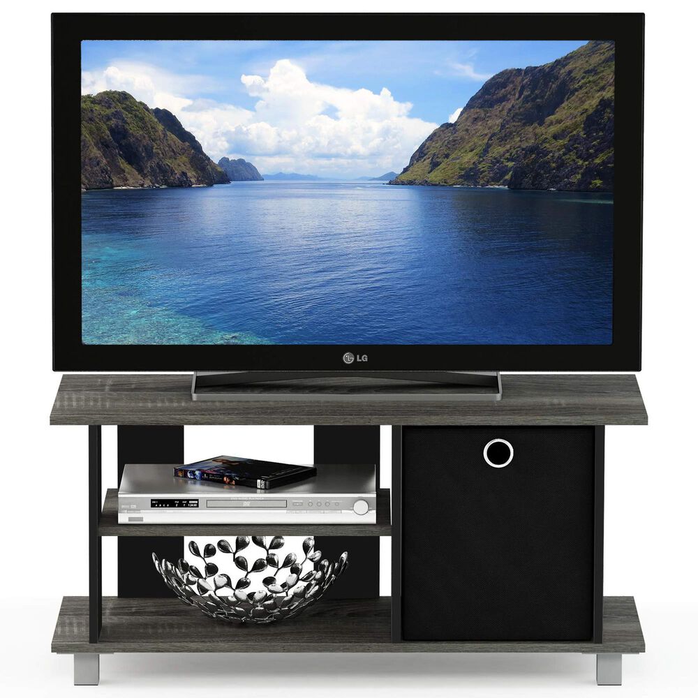 HOMLUX 31.5" Entertainment Center TV Stand with Bin Drawers in French Oak Grey and Black, , large