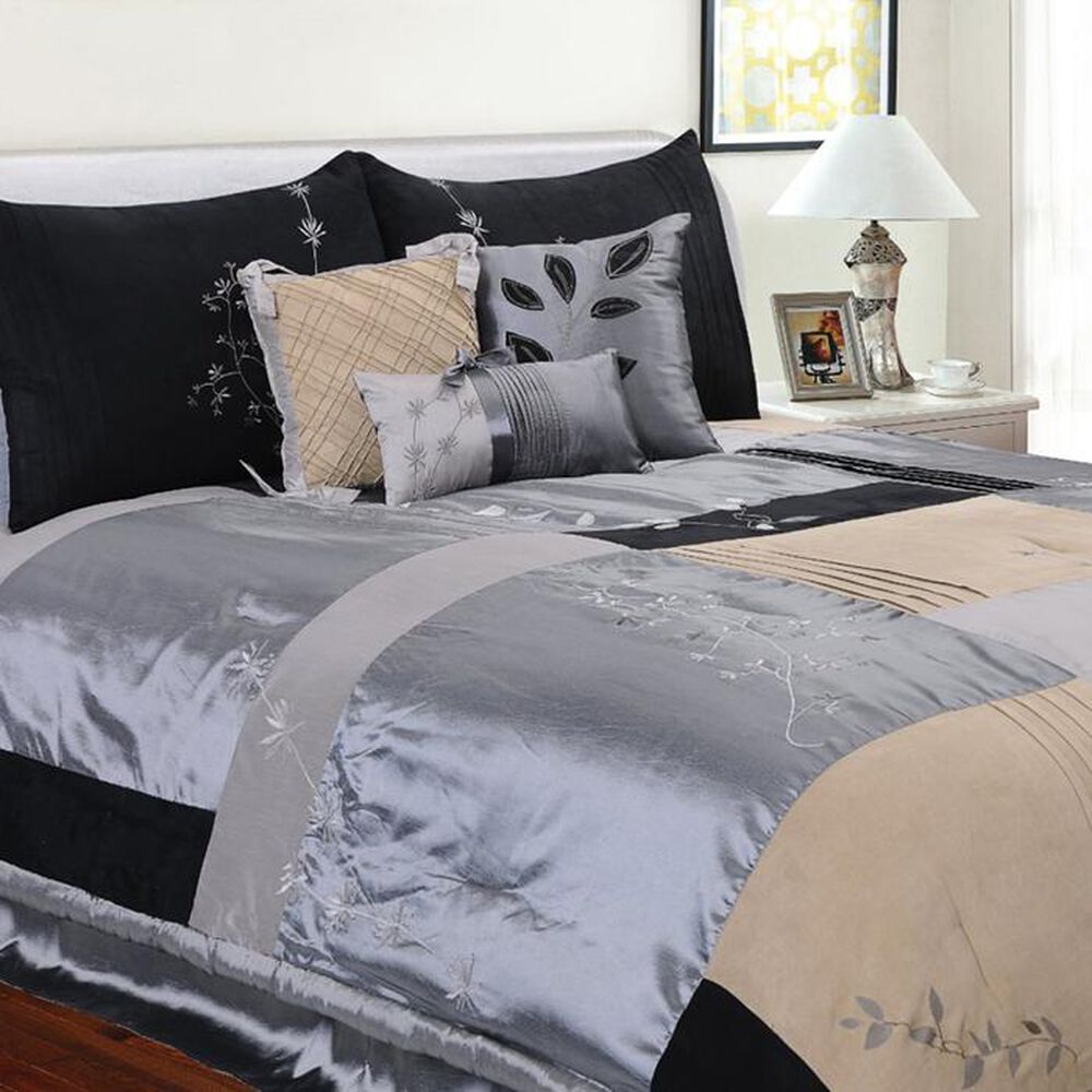 Epoch Hometex Back to Nature 7 Piece Twin Comforter Set in Charcoal, , large