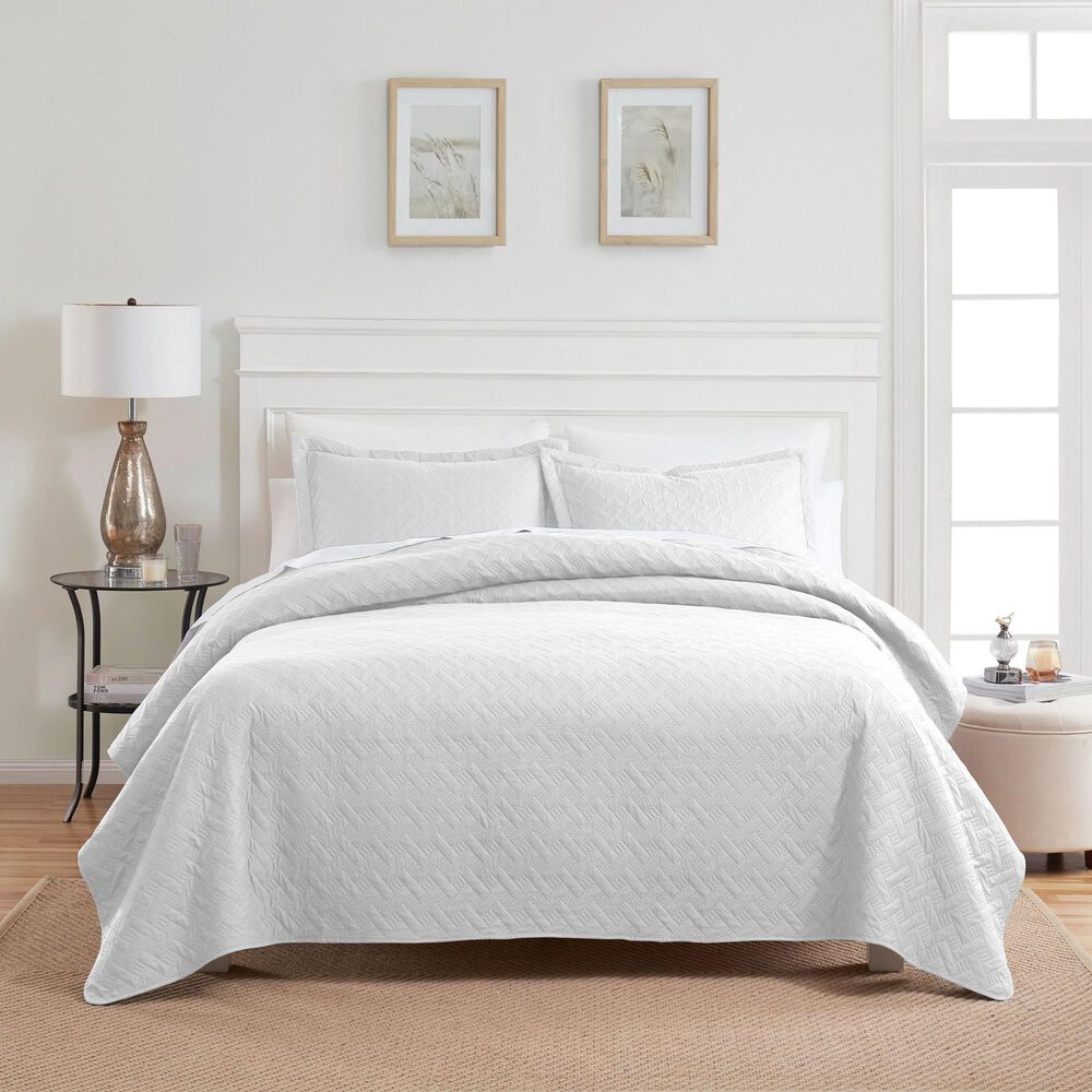 Trade Linker 3-Piece Queen Basket Pinsonic Quilt Set in White, , large