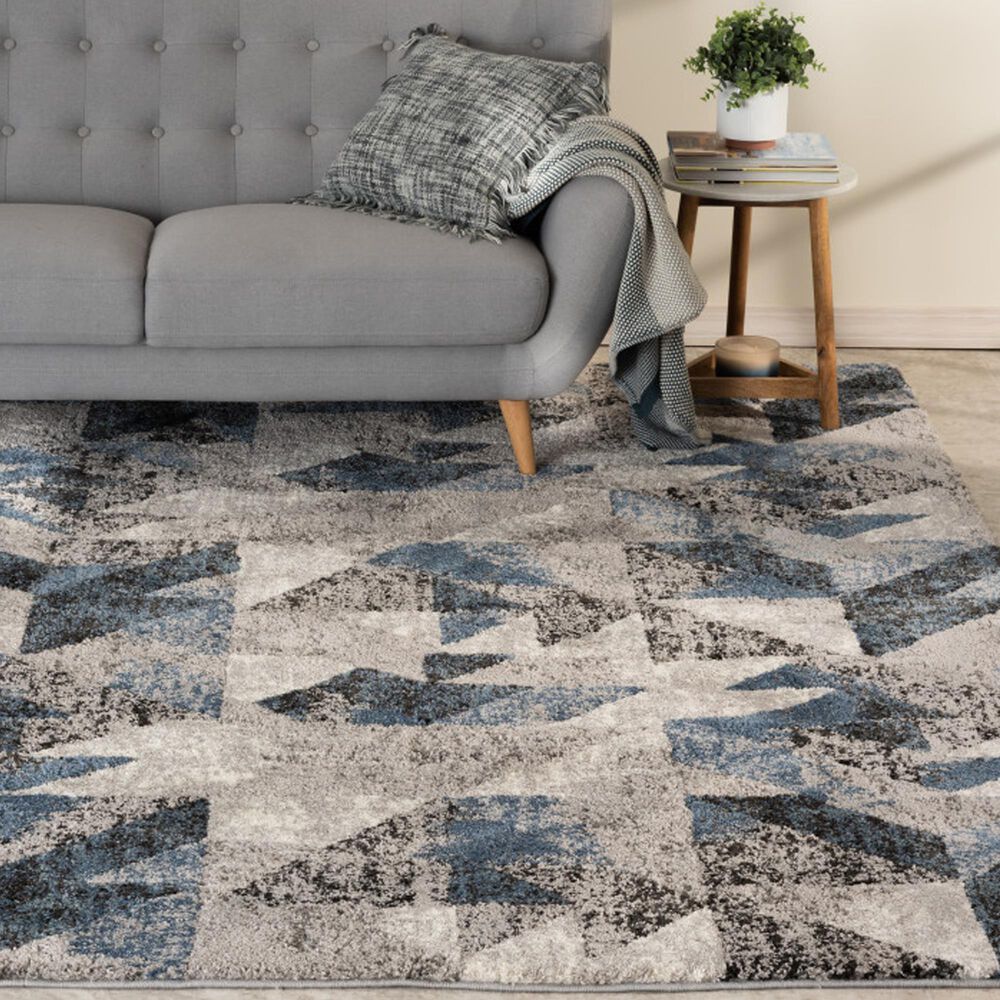 Central Oriental Structures Torrent Neola Deep Navy, Royal Blue, Slate Gray, Dusty Gray and Ivory 7&#39;6&quot; x 9&#39;6&quot; Area Rug, , large