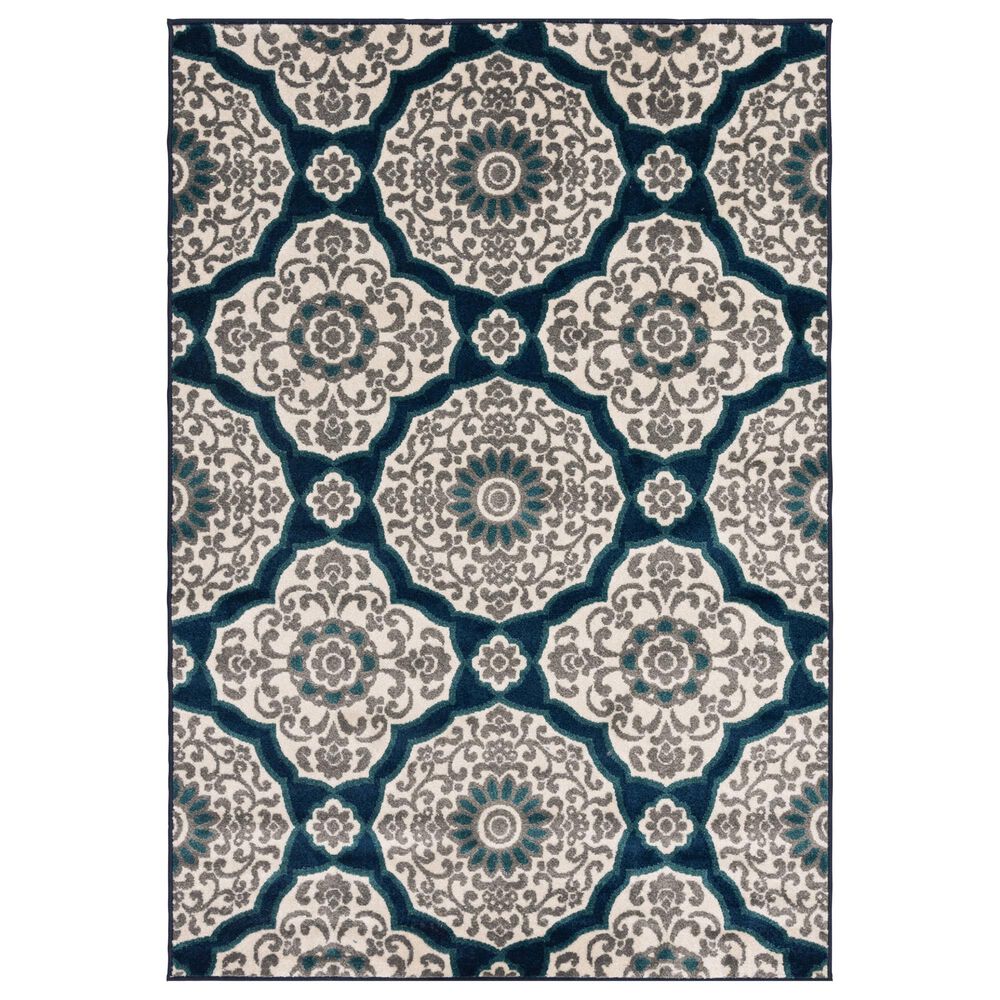 Central Oriental Terrace Tropic Halbur 2352NQEC.084 5' x 7'3" Sapphire and Turquoise Area Rug, , large