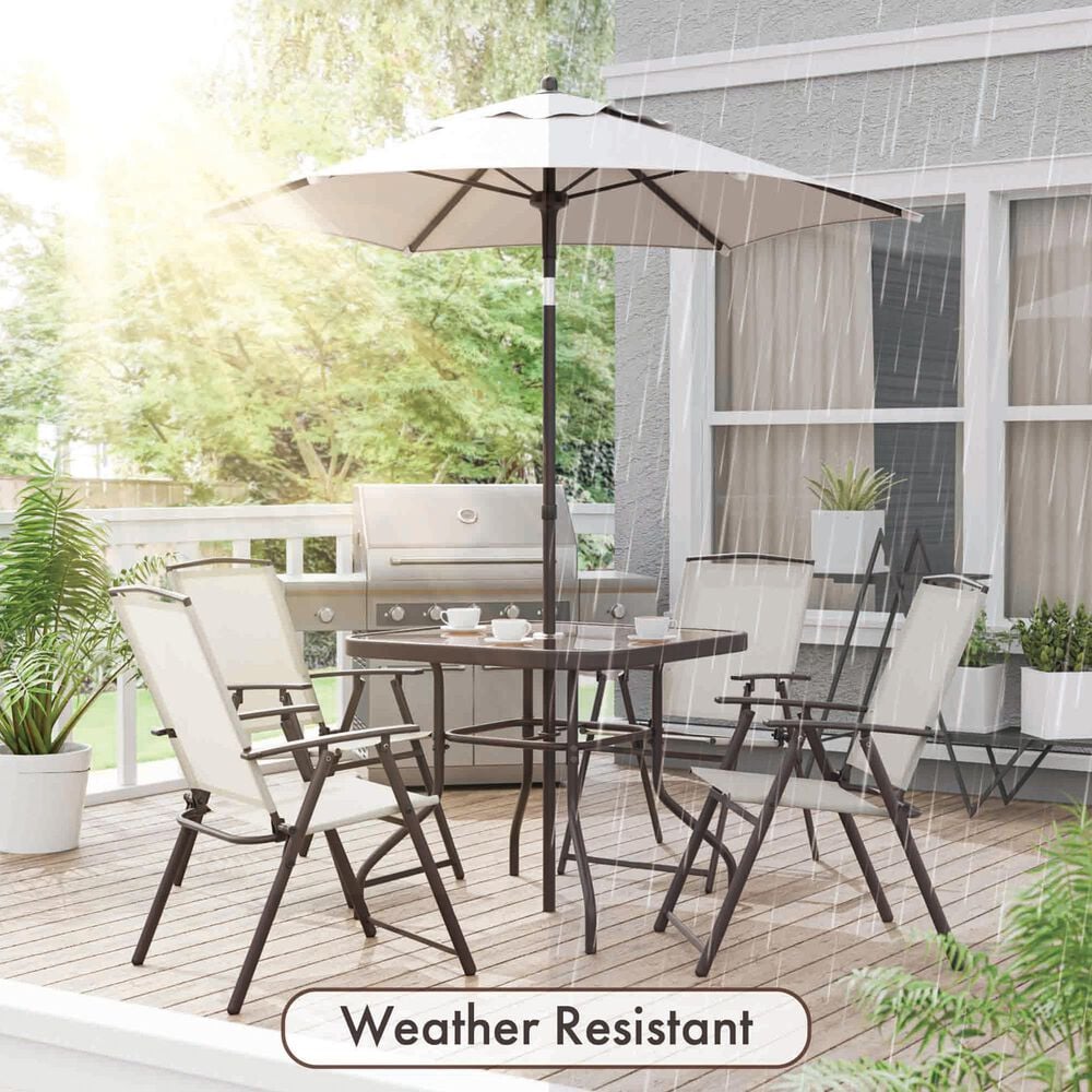Furniture of America Nuri 6-Piece Outdoor Dining Set with Umbrella in Black, , large