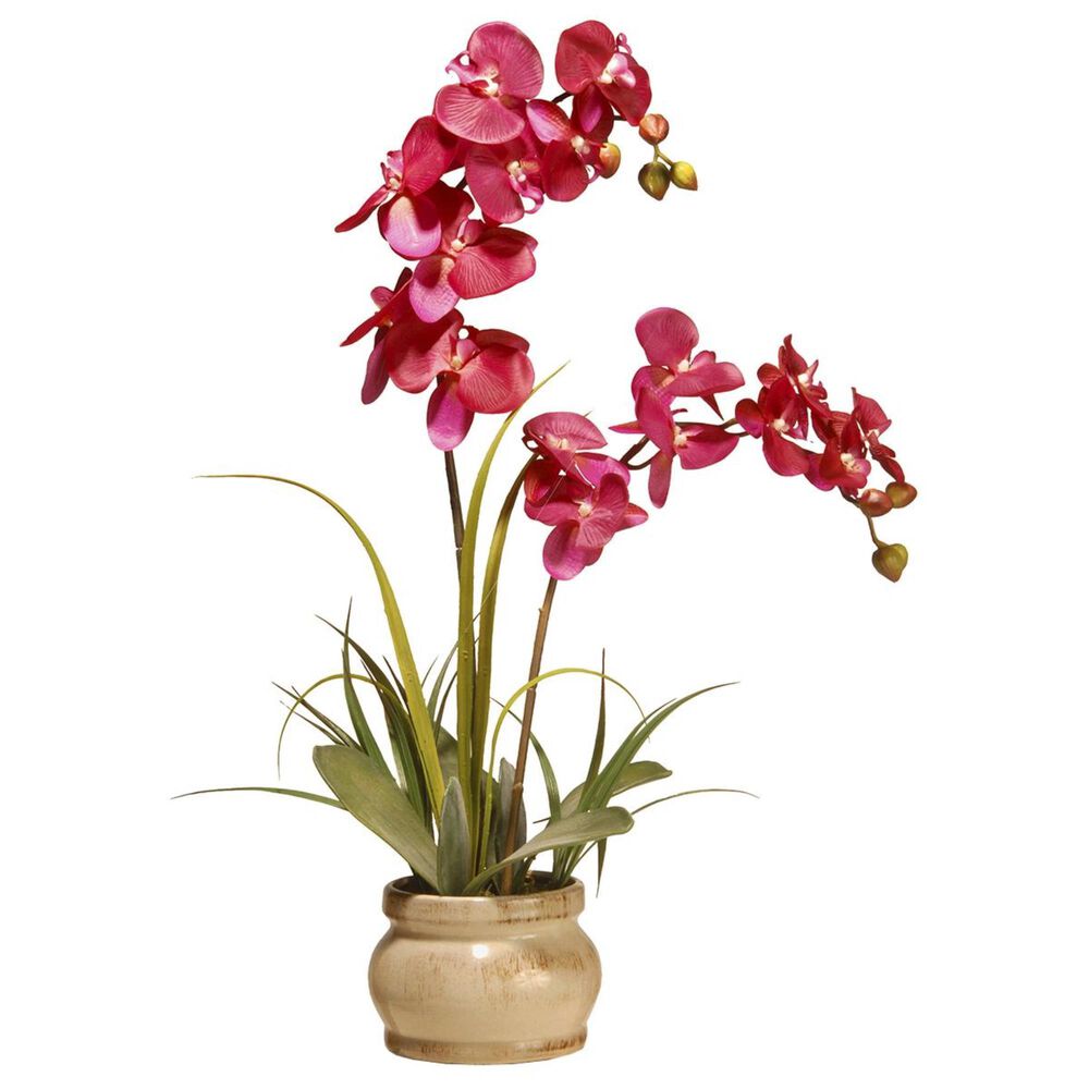 National Tree 24" Pink Colored Orchid in Ceramic Pot, , large