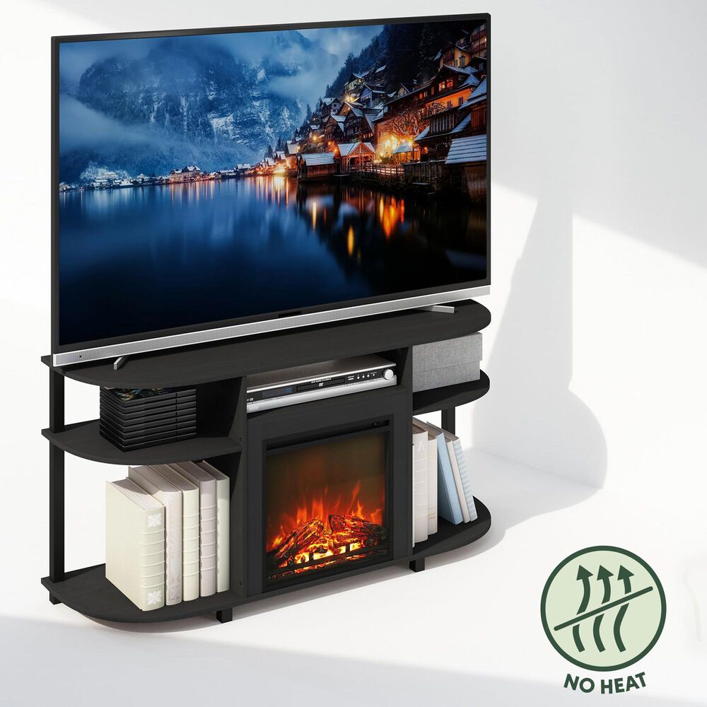 HOMLUX 47" Curved TV Stand with No Heat Electric Fireplace in Americano and Black, , large