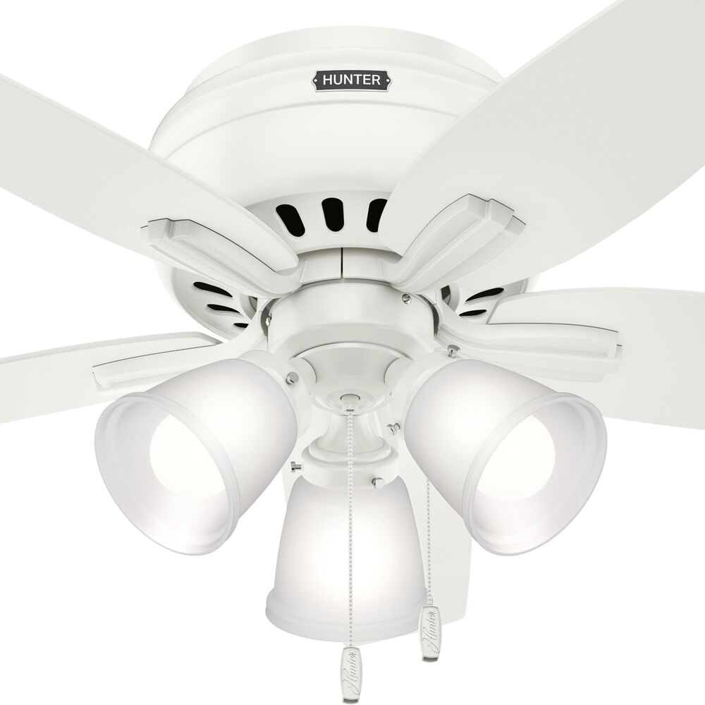 Hunter Newsome Low Profile 42&quot; Ceiling Fan with Clear Frosted Lights in Fresh White, , large