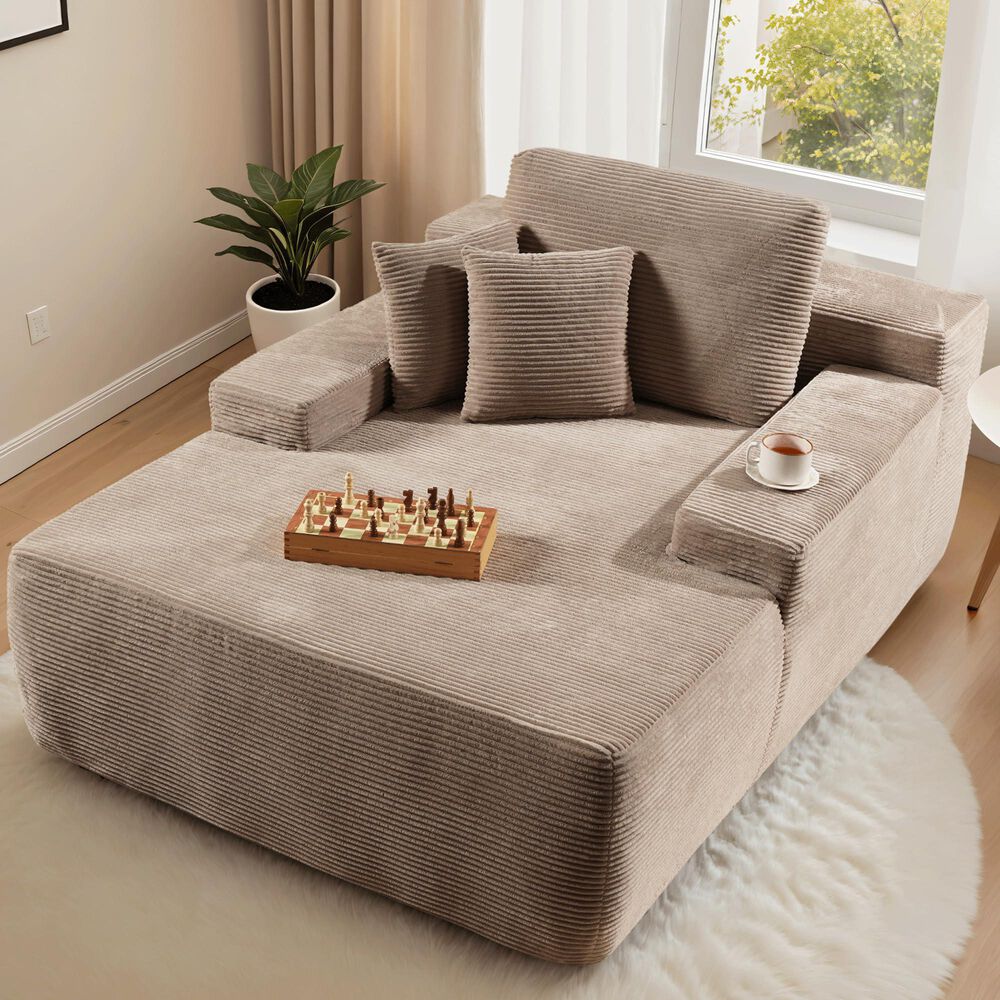 Homlux Oversized Corduroy Chaise Lounge in Camel, , large