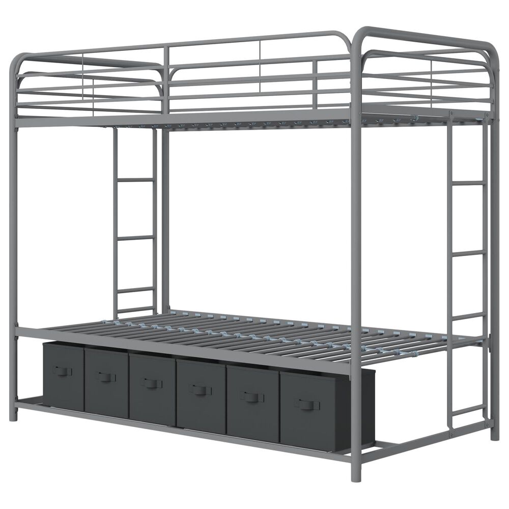 DHP Bellona Twin Over Twin Storage Bunk Bed in Silver, , large