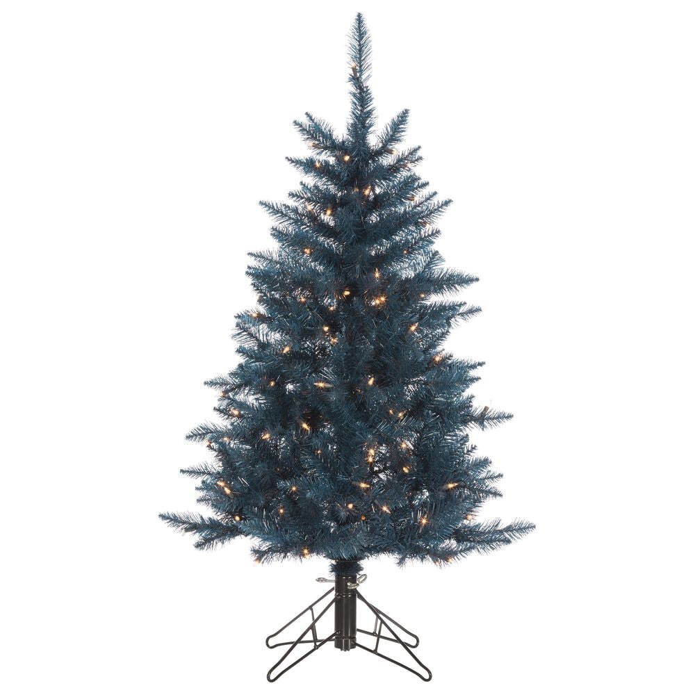 The Gerson Company 4" Pre-Lit Tuscany Tinsel Christmas Tree in Dark Blue, , large