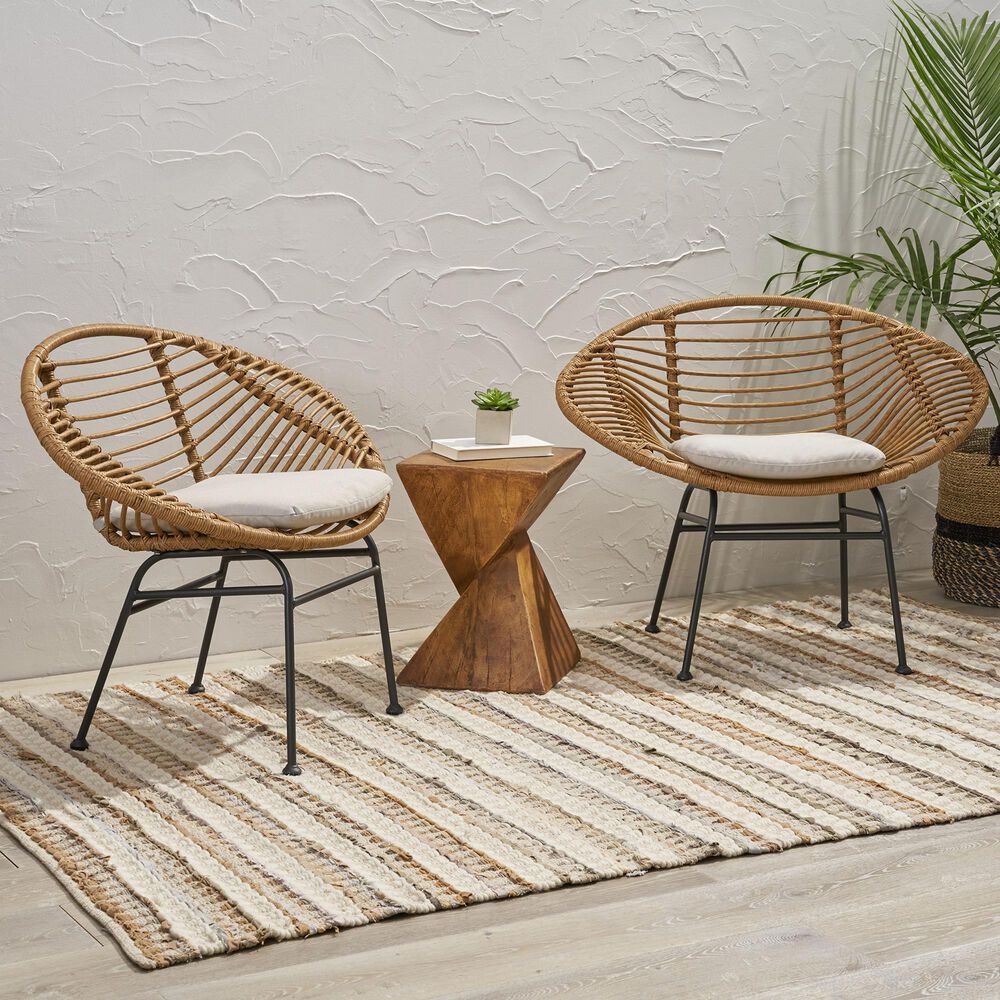 Hearth and Haven Engle Outdoor Armless Chair with Cushions in Beige (Set of 2), , large