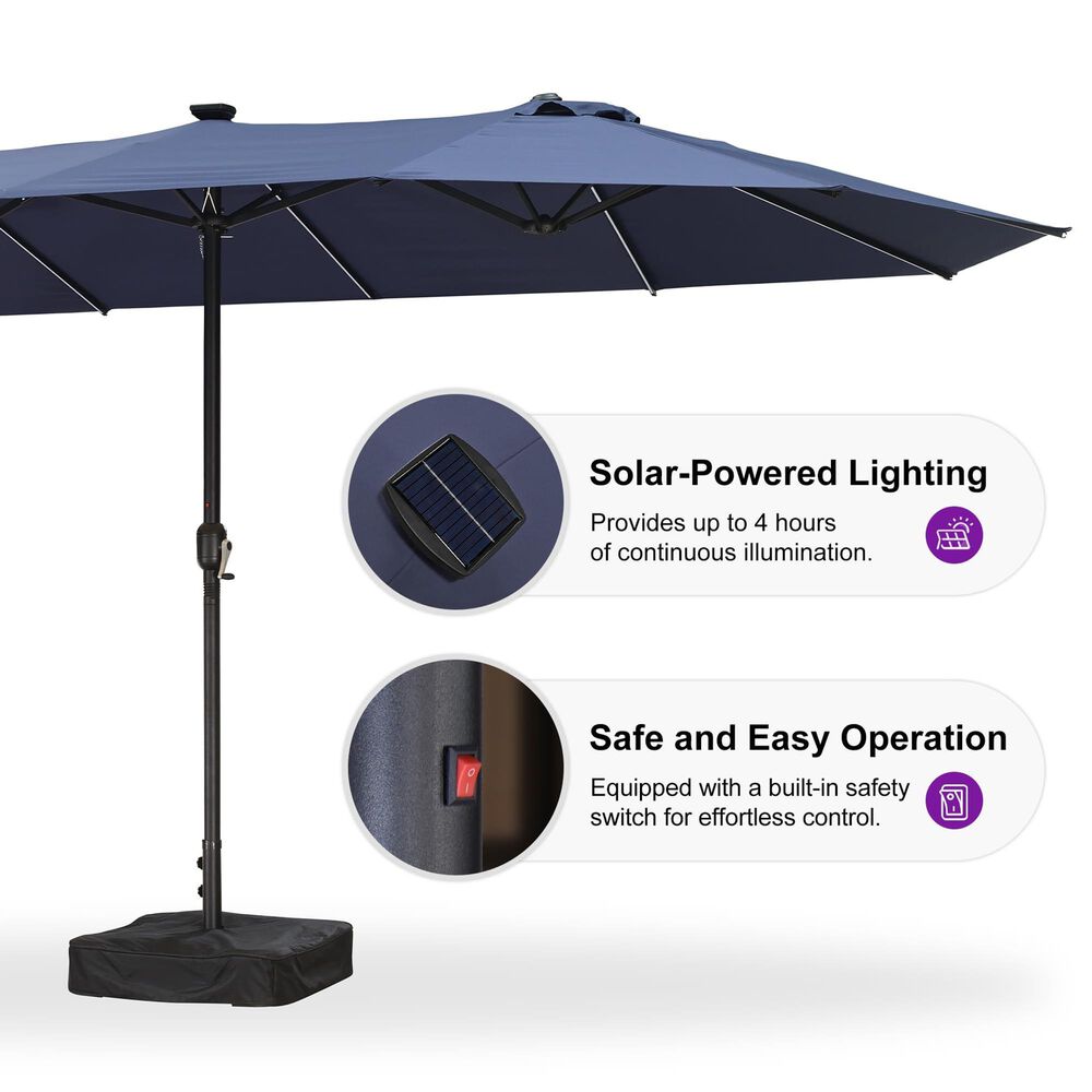 HOMLUX 13' Outdoor Double-Sided Market Umbrella with Base  in Navy Blue, , large