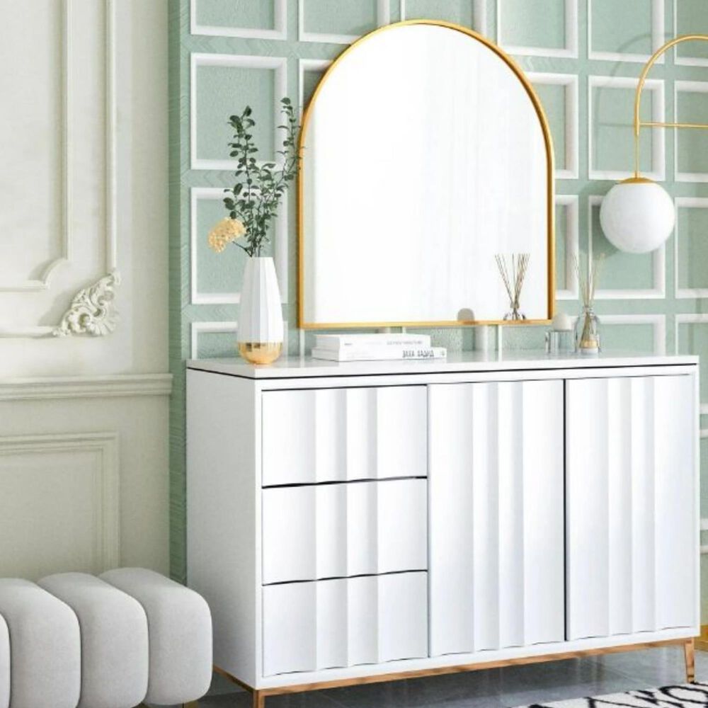 HOMLUX 32" x 34" Decorative Bathroom Wall Mirror in Gold, , large