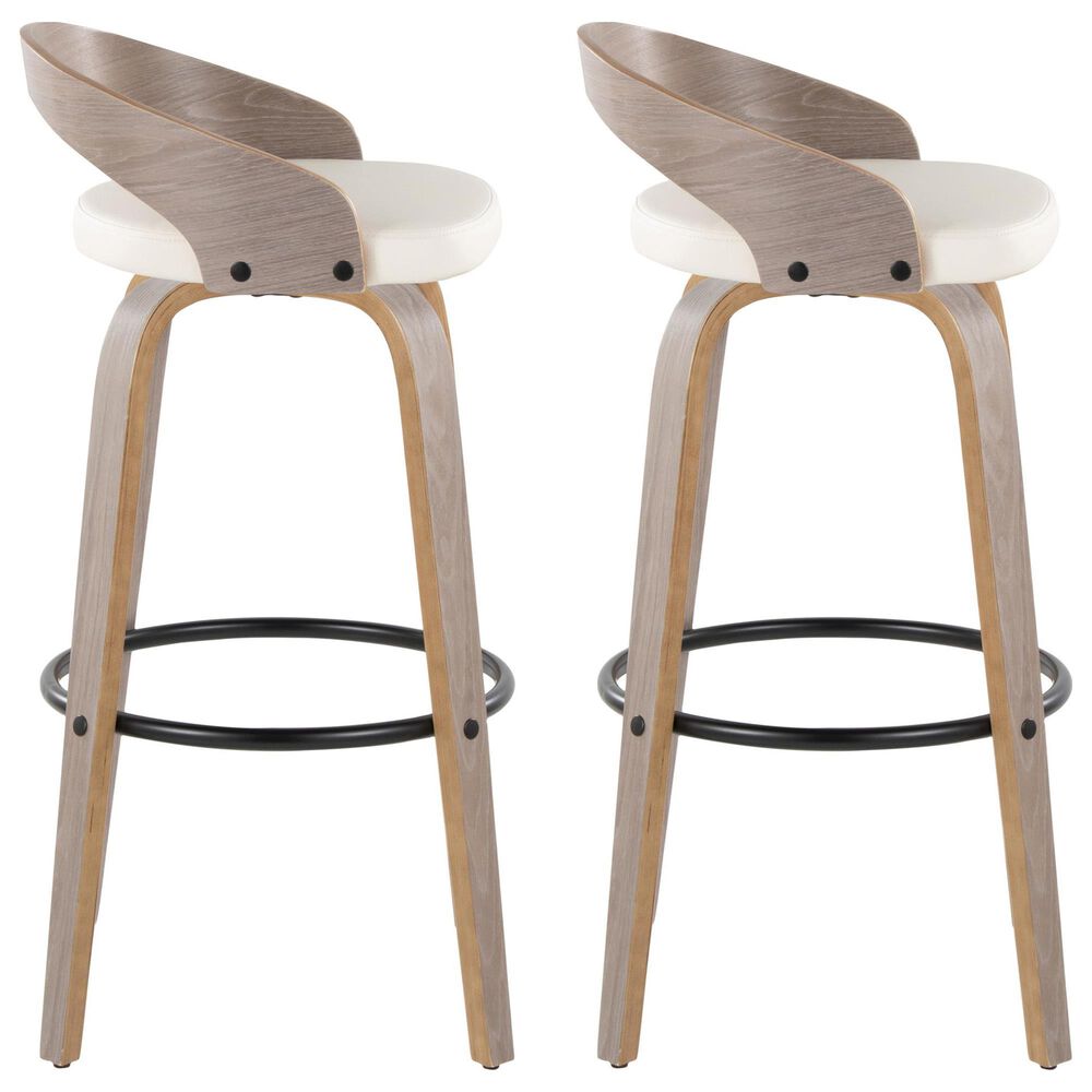 LumiSource Grotto 30" Swivel Barstool with White Faux Leather Upholstery in Light Grey and Black (Set of 2), , large