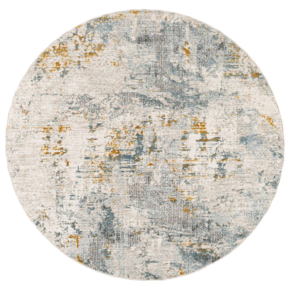 Surya Dresden Taupe, Off-White, Deep Teal, Dusty Sage, Ink Blue, Mustard and Light Gray 7'10" Round Area Rug, , large