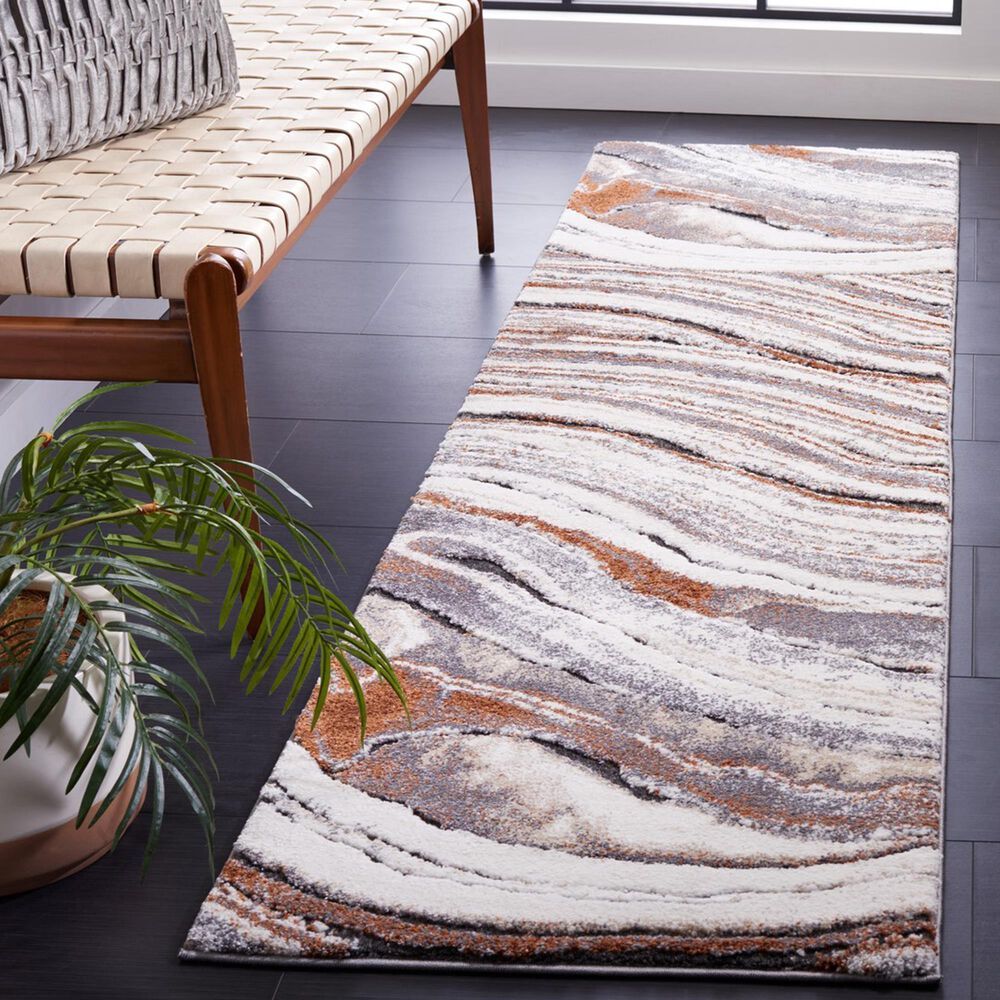 Safavieh Cyrus Shag CYR134F CYRUS SHAG 2&#39;2&quot; x 7&#39;9&quot; Grey and Rust Runner, , large