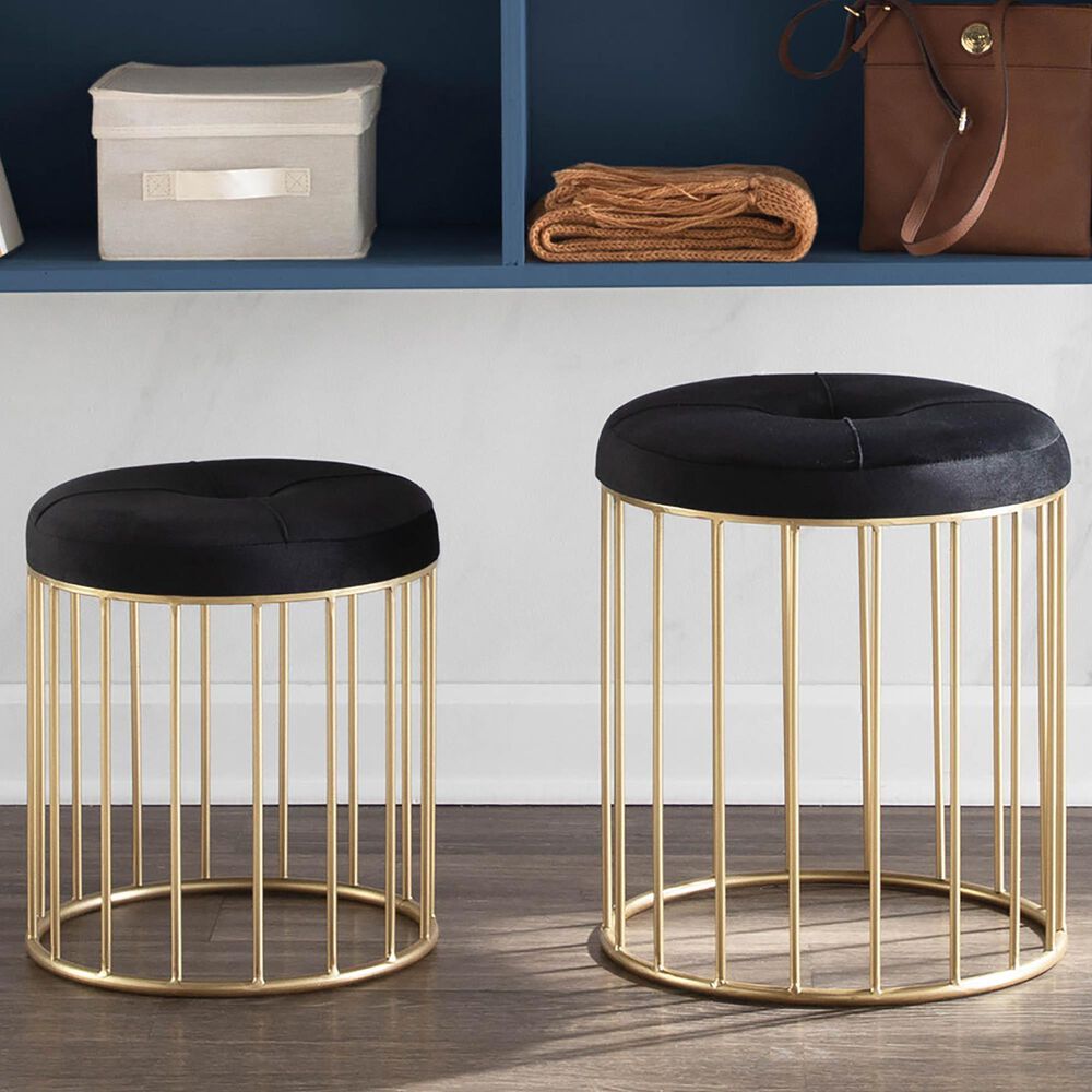 Lumisource Canary 2-Piece Nesting Ottoman Set in Black Velvet and Gold, , large