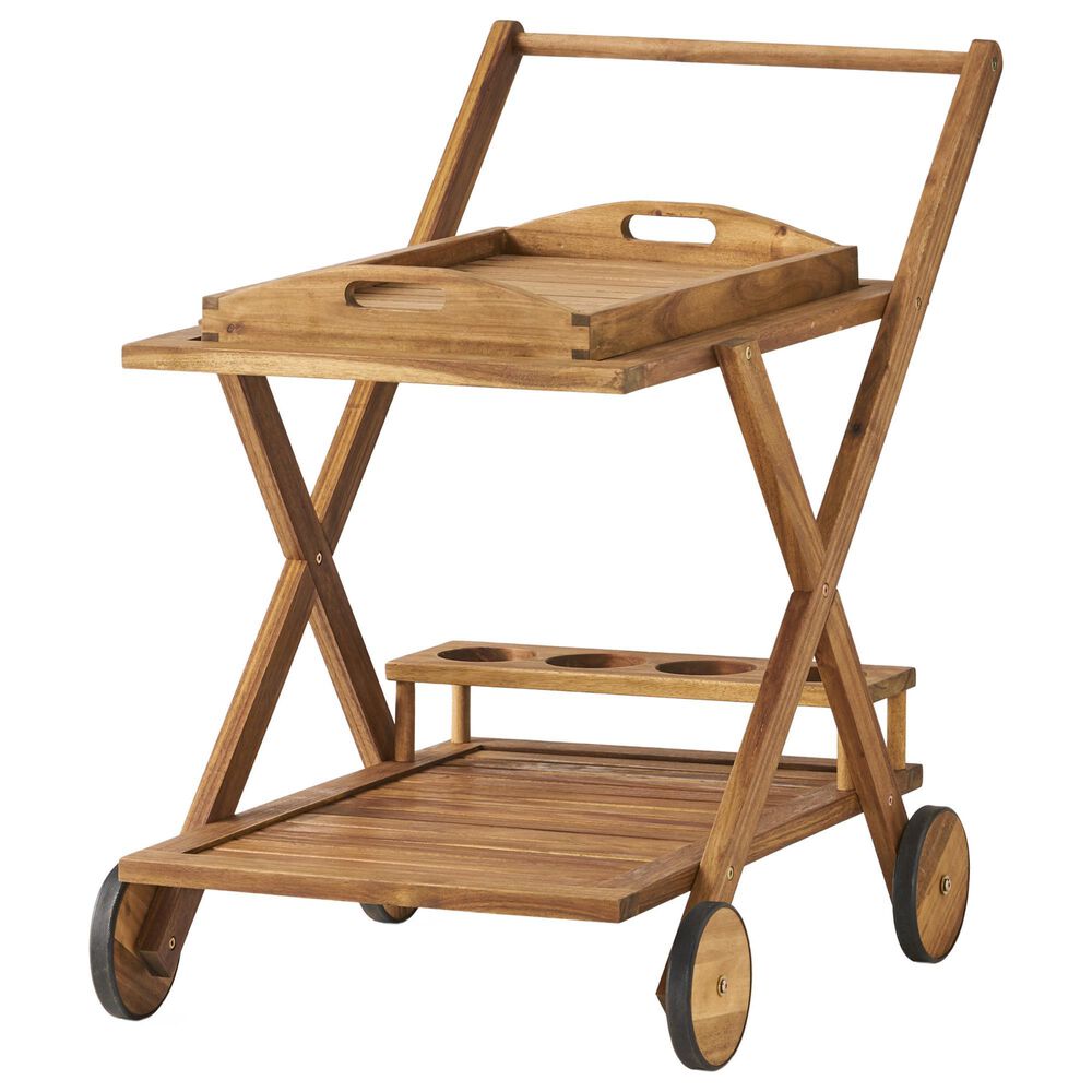 Hearth and Haven Riviera Bar Cart in Natural Stained with Glass Holders, , large