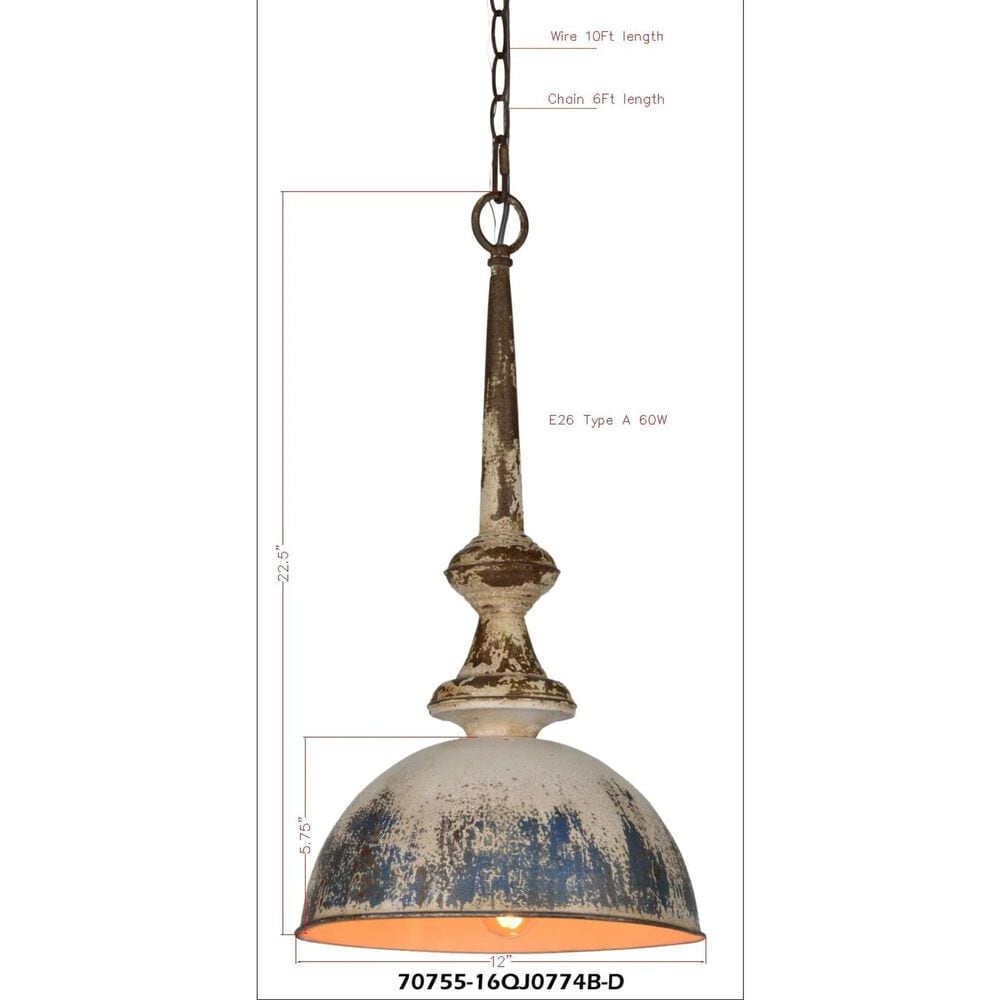 Southern Lighting Liza 1-Light Distressed Metal Pendant, , large