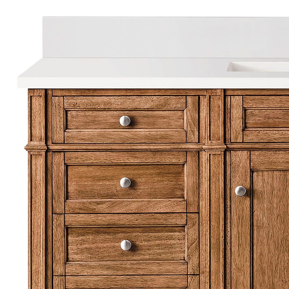 James Martin Vanities Brittany 60&quot; Single Bathroom Vanity in Saddle Brown with Single Hole 3 cm White Zeus Quartz Top and Rectangular Sink, , large