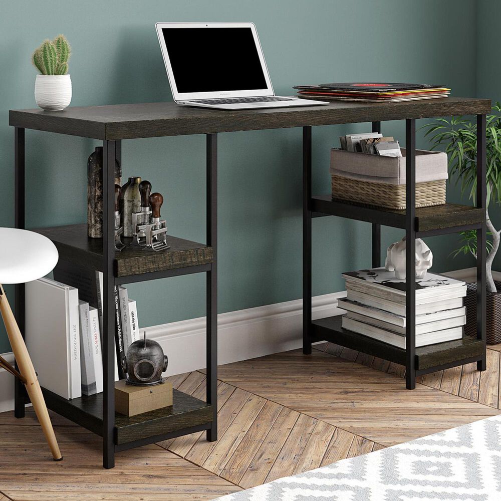 DHP Ray Ridge Double Pedestal Desk in Brown Oak, , large
