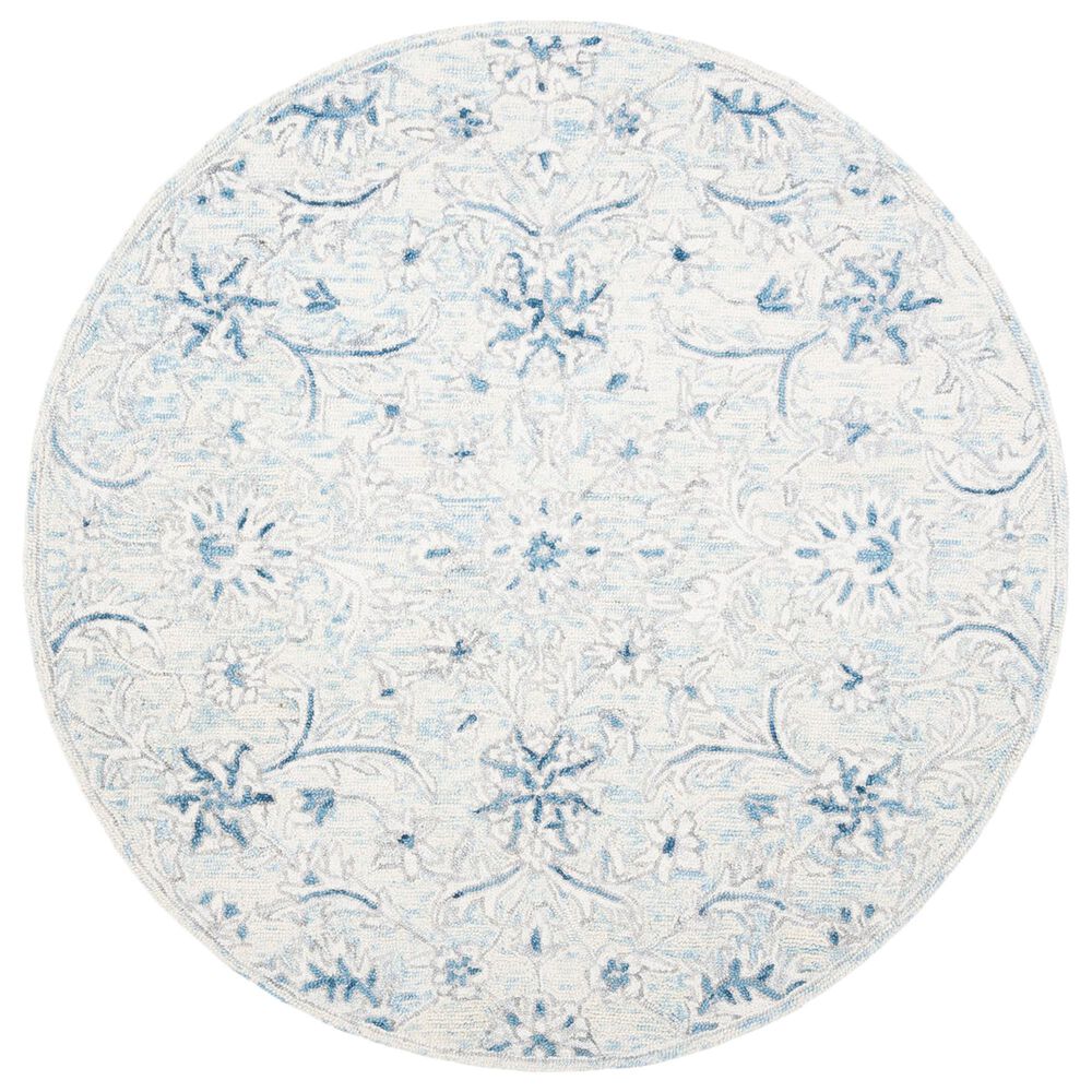 Safavieh Micro-Loop MLP506M 3" Round Light Blue and Ivory Area Rug, , large