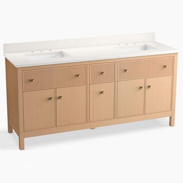 Kohler Malin 72" Double Bathroom Vanity in White Oak with 3 cm White Quartz Top and Rectangular Sinks, , large