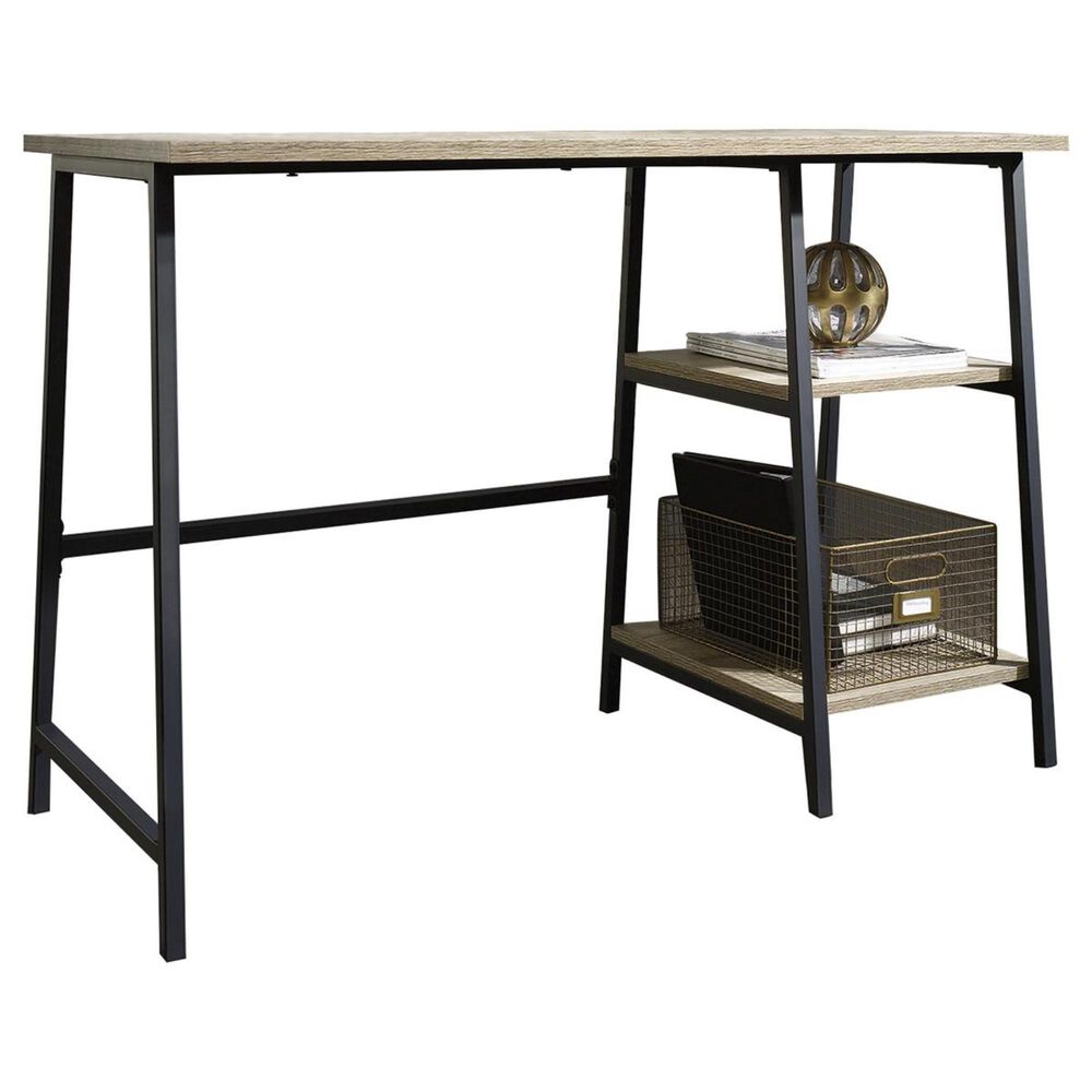 Sauder North Avenue Single Pedestal Desk in Charter Oak and Black, , large