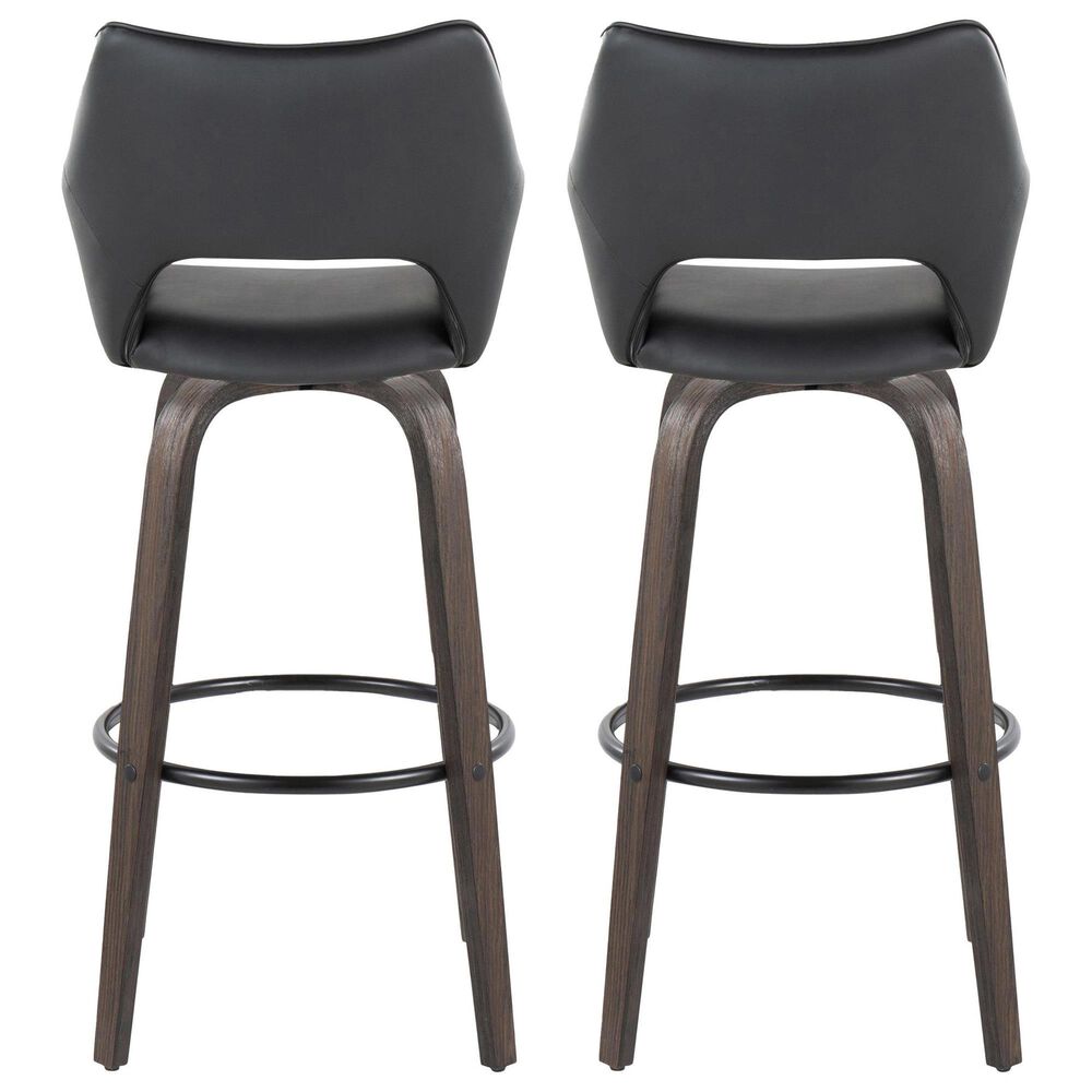 LumiSource Mustang 30" Swivel Bar Stool with Black Faux Leather Upholstery in Glazed Walnut and Black (Set of 2), , large
