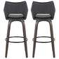 LumiSource Mustang 30" Swivel Bar Stool with Black Faux Leather Upholstery in Glazed Walnut and Black (Set of 2), , large
