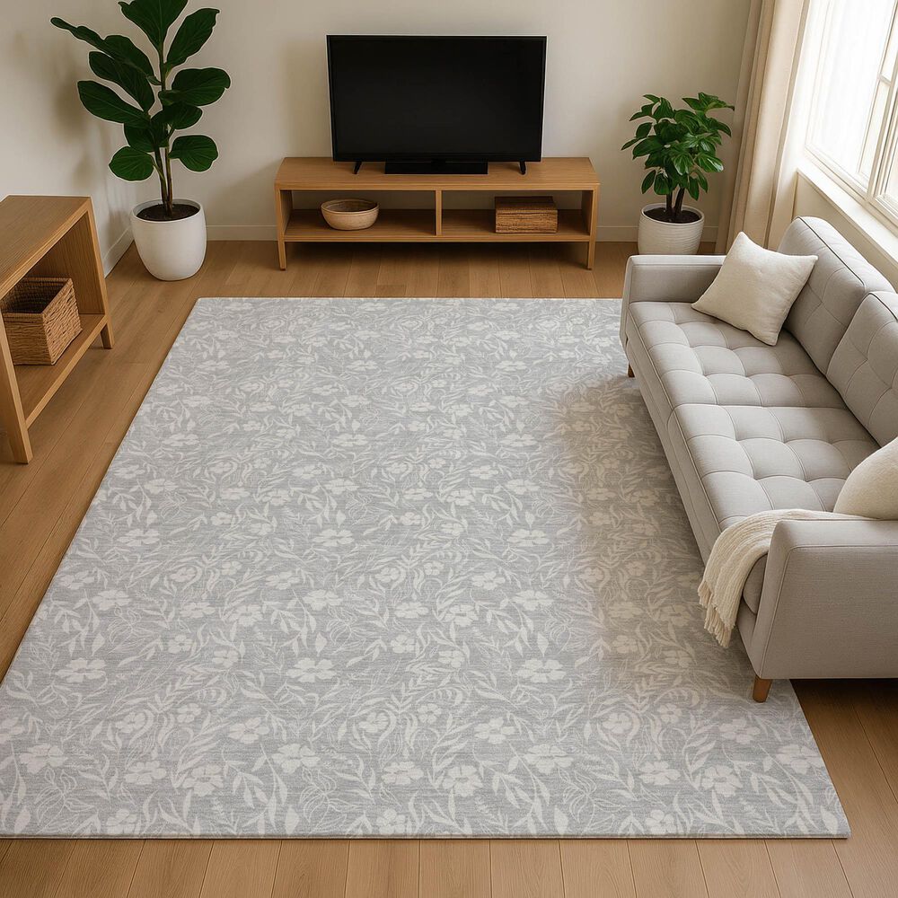 Dalyn Rug Company Soft Essentials Floral Silver 5' x 7'6" Indoor/Outdoor Area Rug, , large