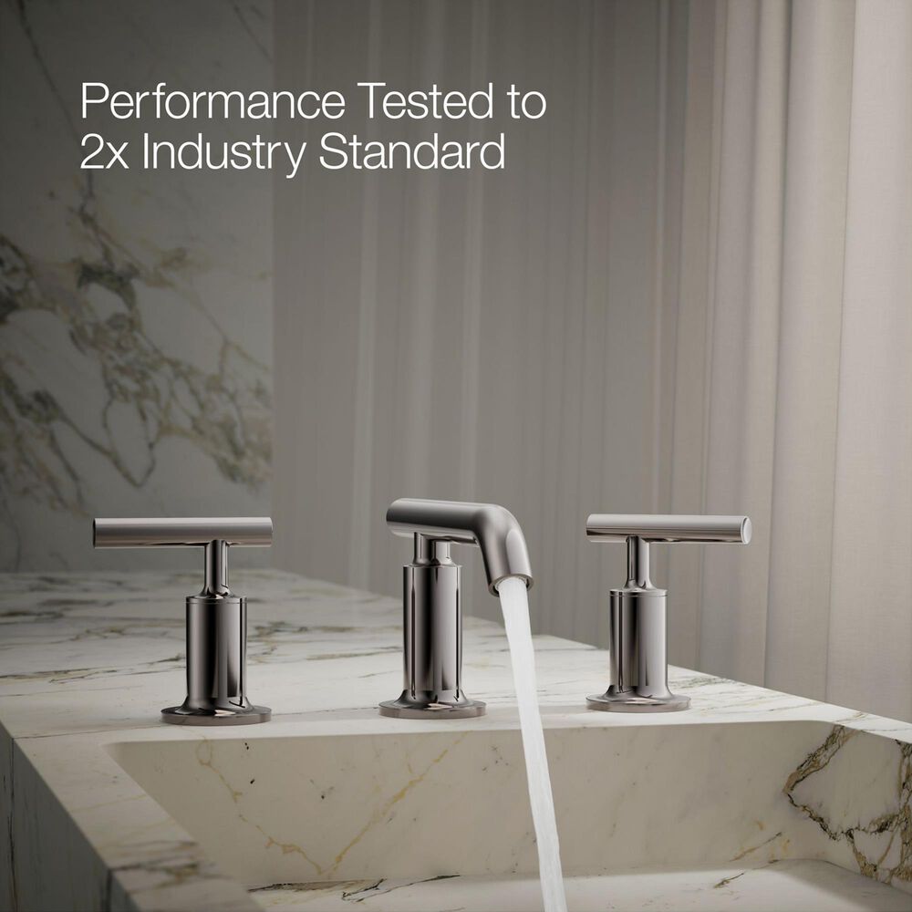 Kohler Purist Widespread Bathroom Sink Faucet with Lever Handles and Low Gooseneck Spout in Vibrant Titanium, , large