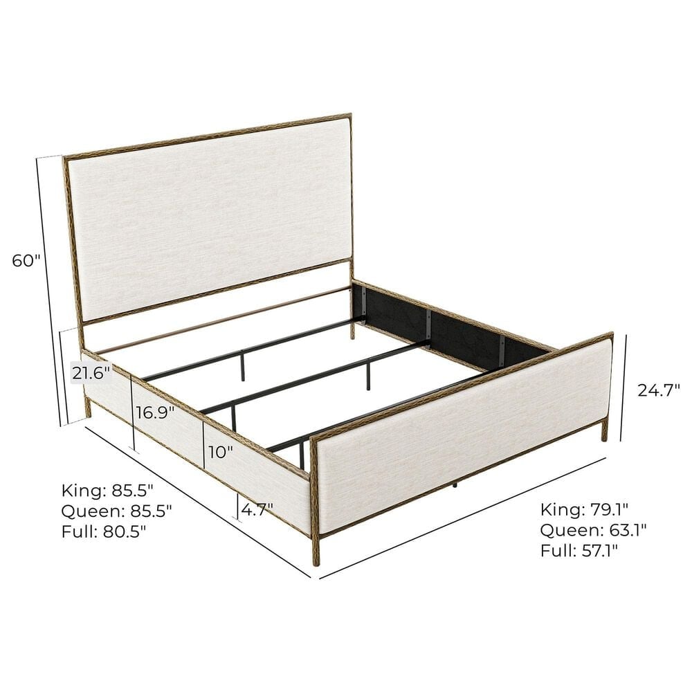 Furniture of America Lalia Queen Upholstered Panel Bed with Padded Headboard in Matte Gold, , large