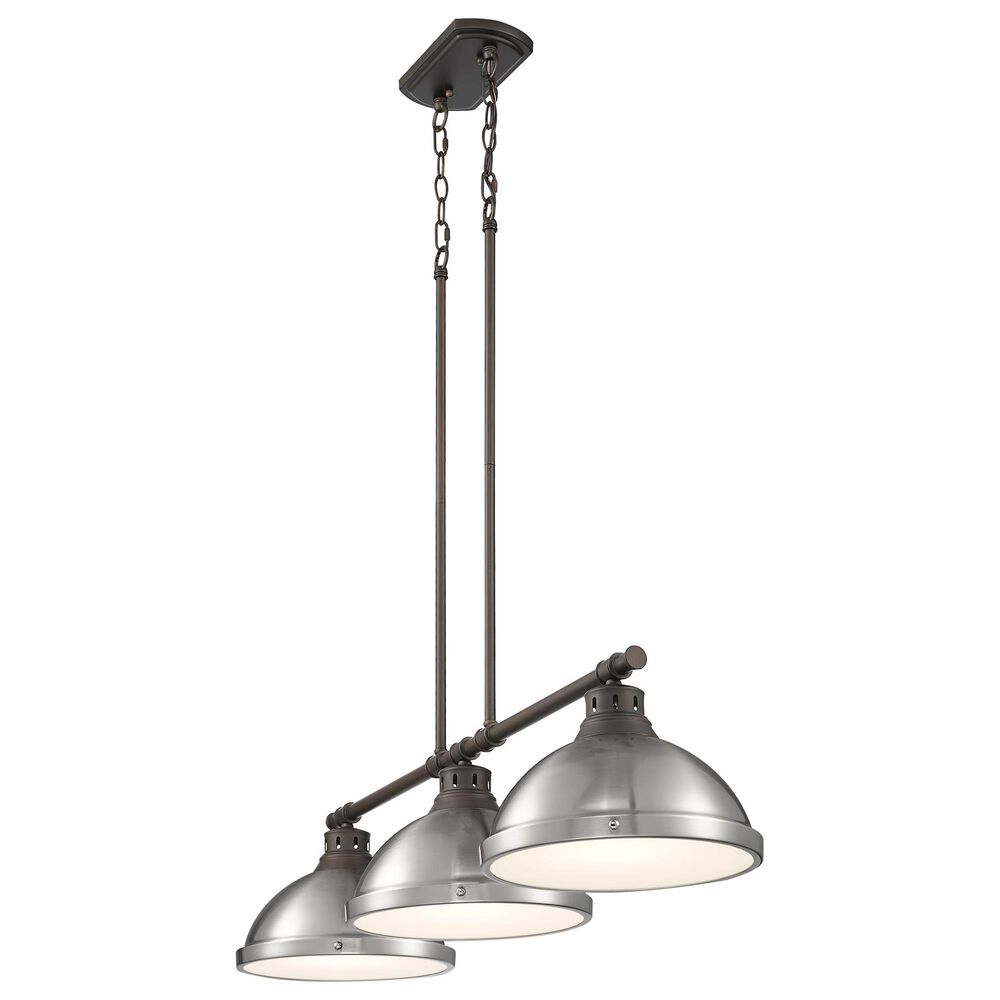 Golden Lighting Duncan 3-Light Pendant with Pewter Shade in Rubbed Bronze, , large