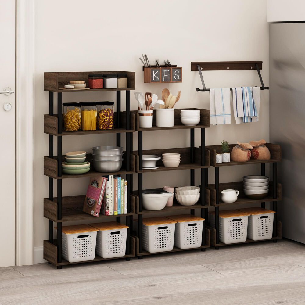 HOMLUX Turn-N-Tube 4-Tier Open Display Storage Bookshelf in Walnut, , large