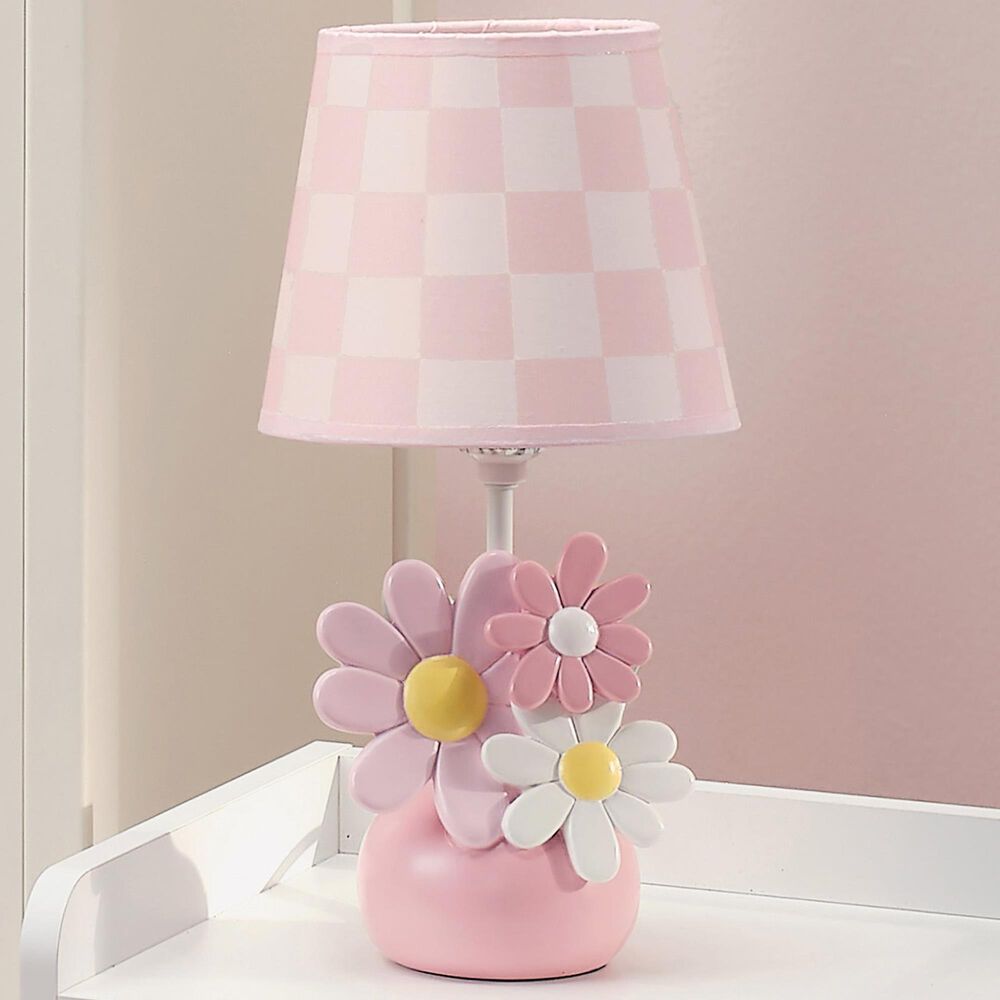 Lambs and Ivy Daisy Dreams Hand-Painted Floral Lamp with Shade and LED Bulb in Pink and White, , large