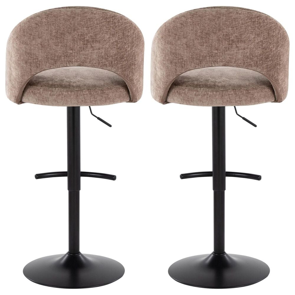 LumiSource Renee Adjustable Swivel Bar Stool with Brown Fabric Upholstery in Black (Set of 2), , large