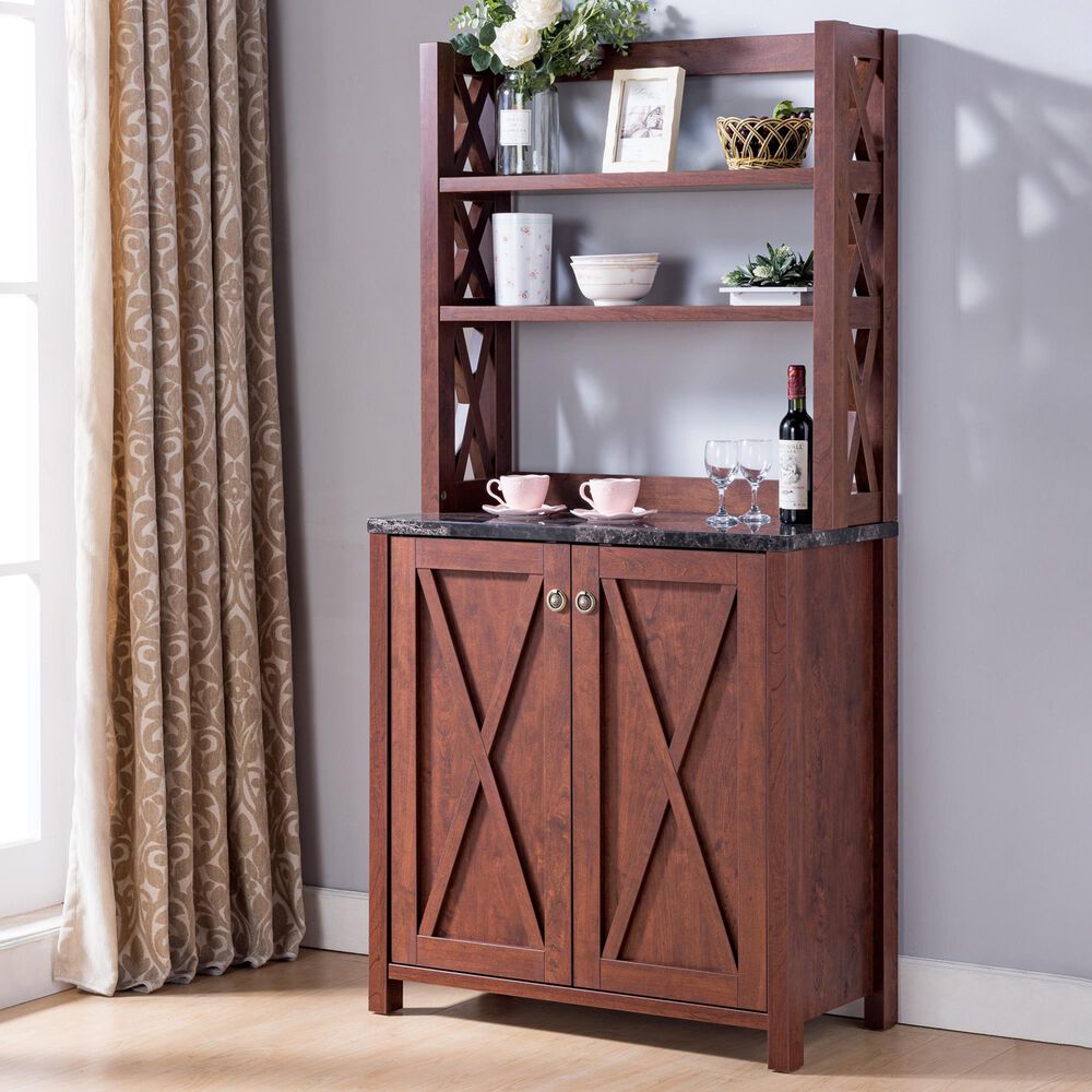 Furniture of America Plummer Kitchen Cabinet in Vintage Walnut, , large