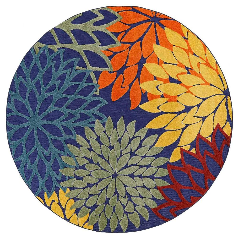 Nourison Aloha ALH05 5"3" Round Navy and Multicolor Indoor/Outdoor Area Rug, , large