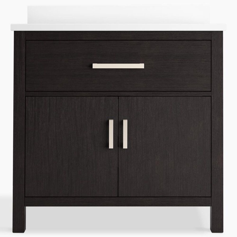 Kohler Kresla 36" Single Bathroom Vanity in Carbon Oak with 3 cm White Quartz Top and Rectangular Sink, , large