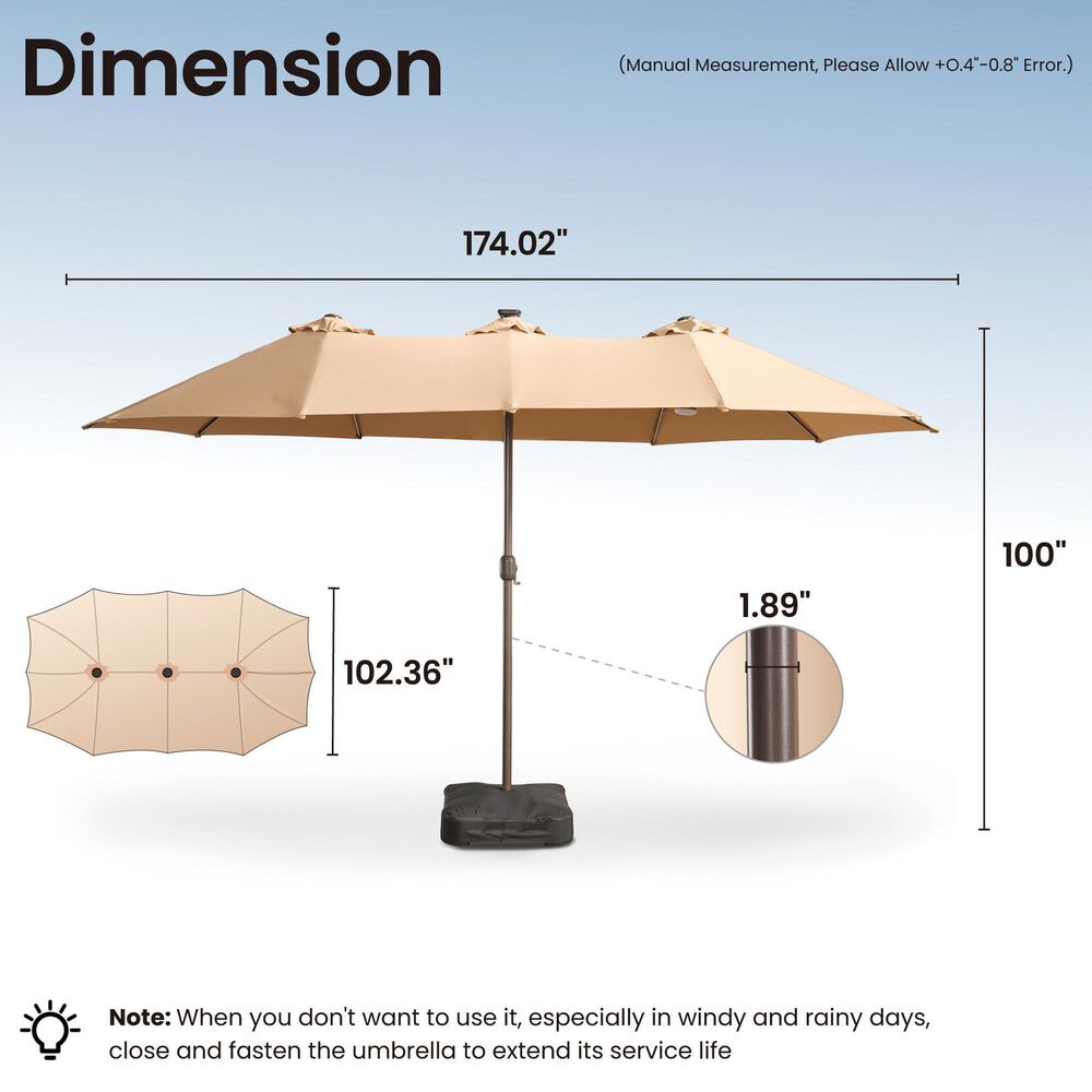 HOMLUX 15' Outdoor Market Umbrella with RGB Lights and Sandbags Base in Beige, , large