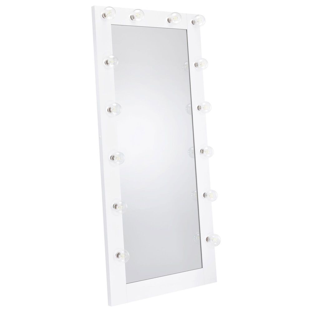 Coaster Zayan LED Lighting Floor Mirror in White Gloss (Box 1), , large