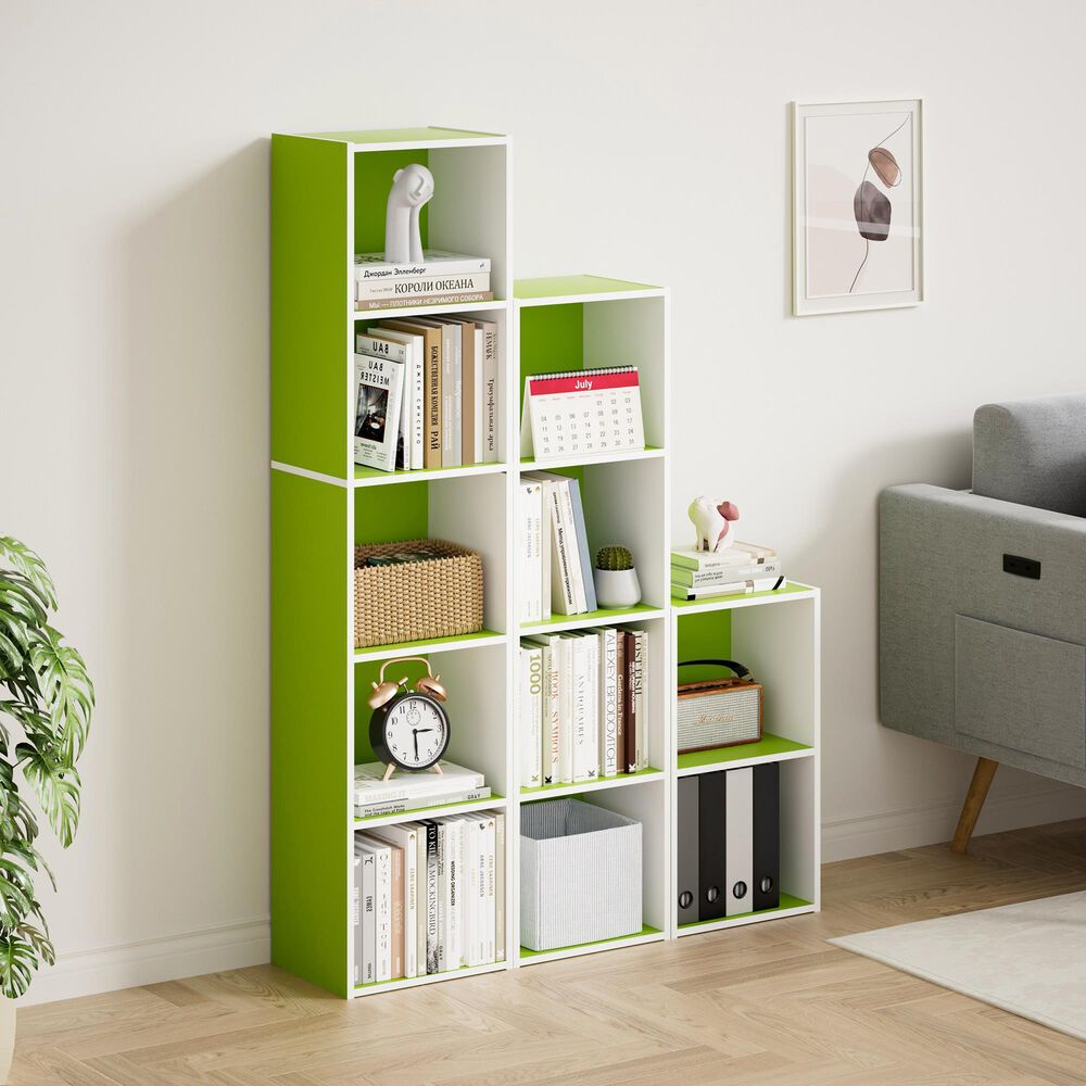 HOMLUX 5-Tier Cube Open Shelf Storage Organizer Bookcase in Green and White, , large